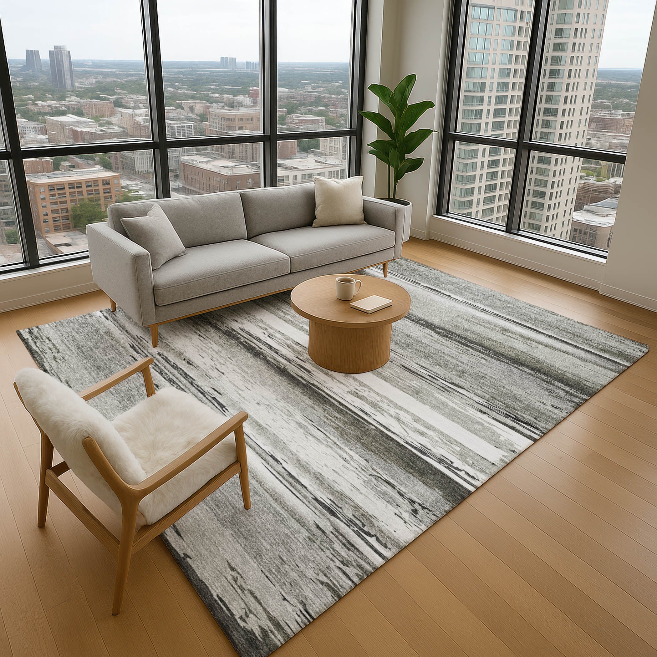 Santorini Machine Washable Transitional Gray Rug 2'6" x 3'10" #shape_Rectangle