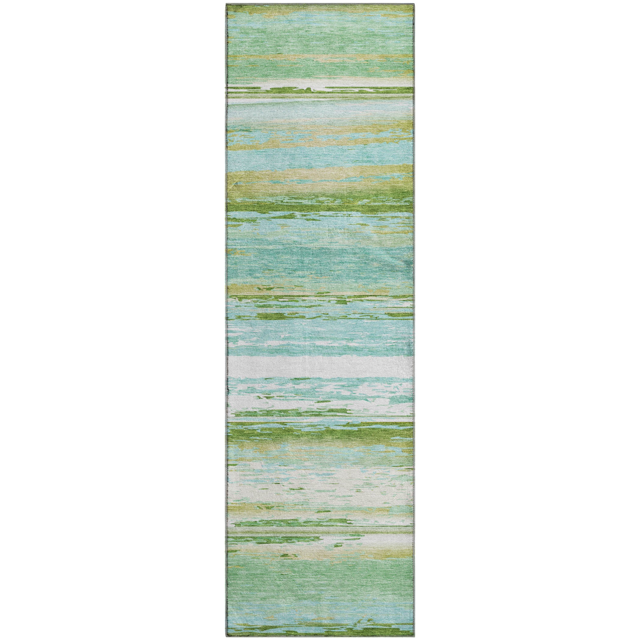 Santorini Machine Washable Transitional Seafoam Blue Rug 2'3" x 7'6" #shape_Runner