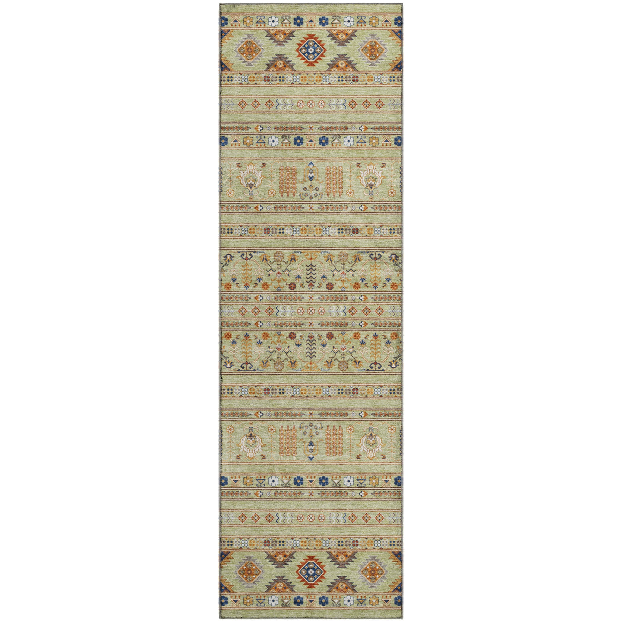 Tbilisi Machine Washable Transitional Aloe Green Rug 2'3" x 7'6" #shape_Runner