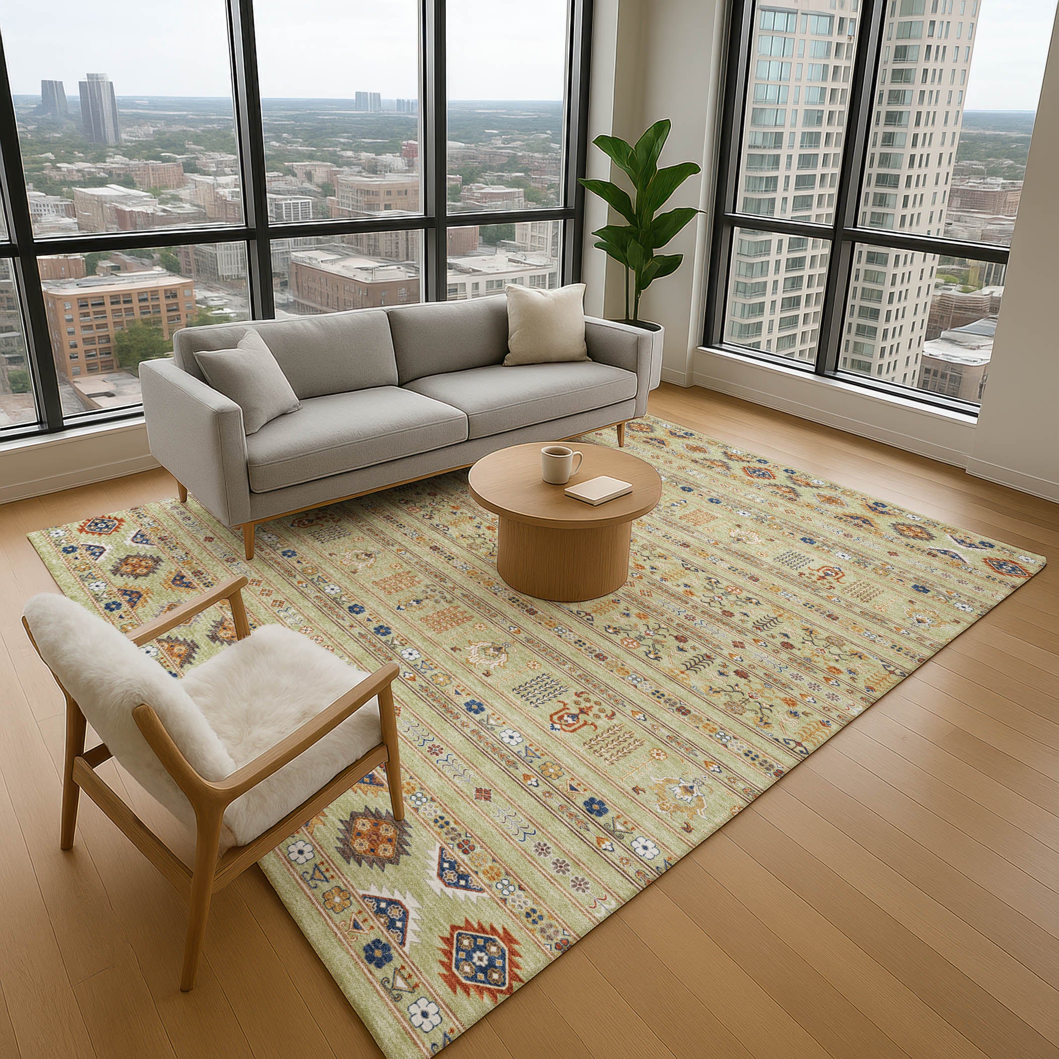 Tbilisi Machine Washable Transitional Aloe Green Rug 2'6" x 3'10" #shape_Rectangle