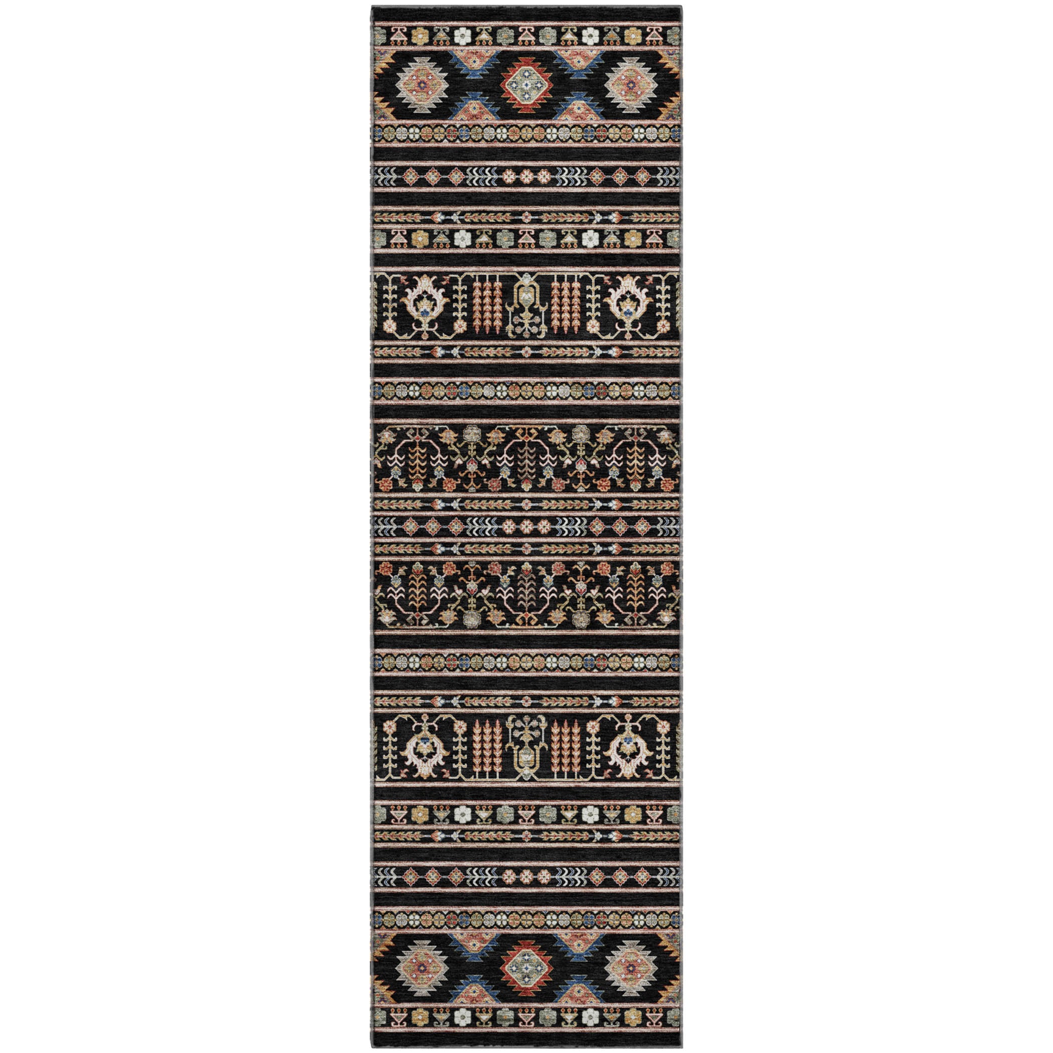 Tbilisi Machine Washable Transitional Black Rug 2'3" x 7'6" #shape_Runner
