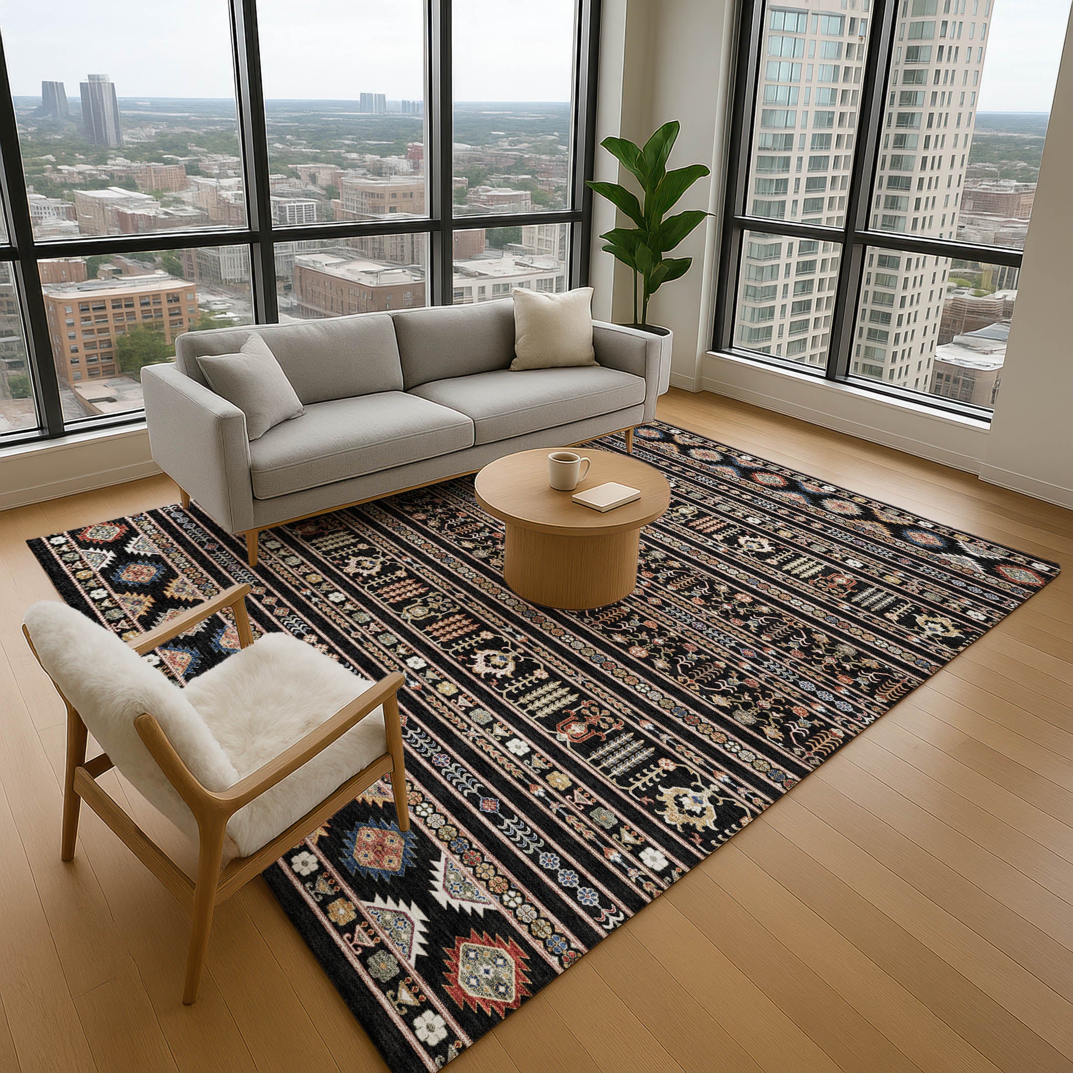 Tbilisi Machine Washable Transitional Black Rug 2'6" x 3'10" #shape_Rectangle