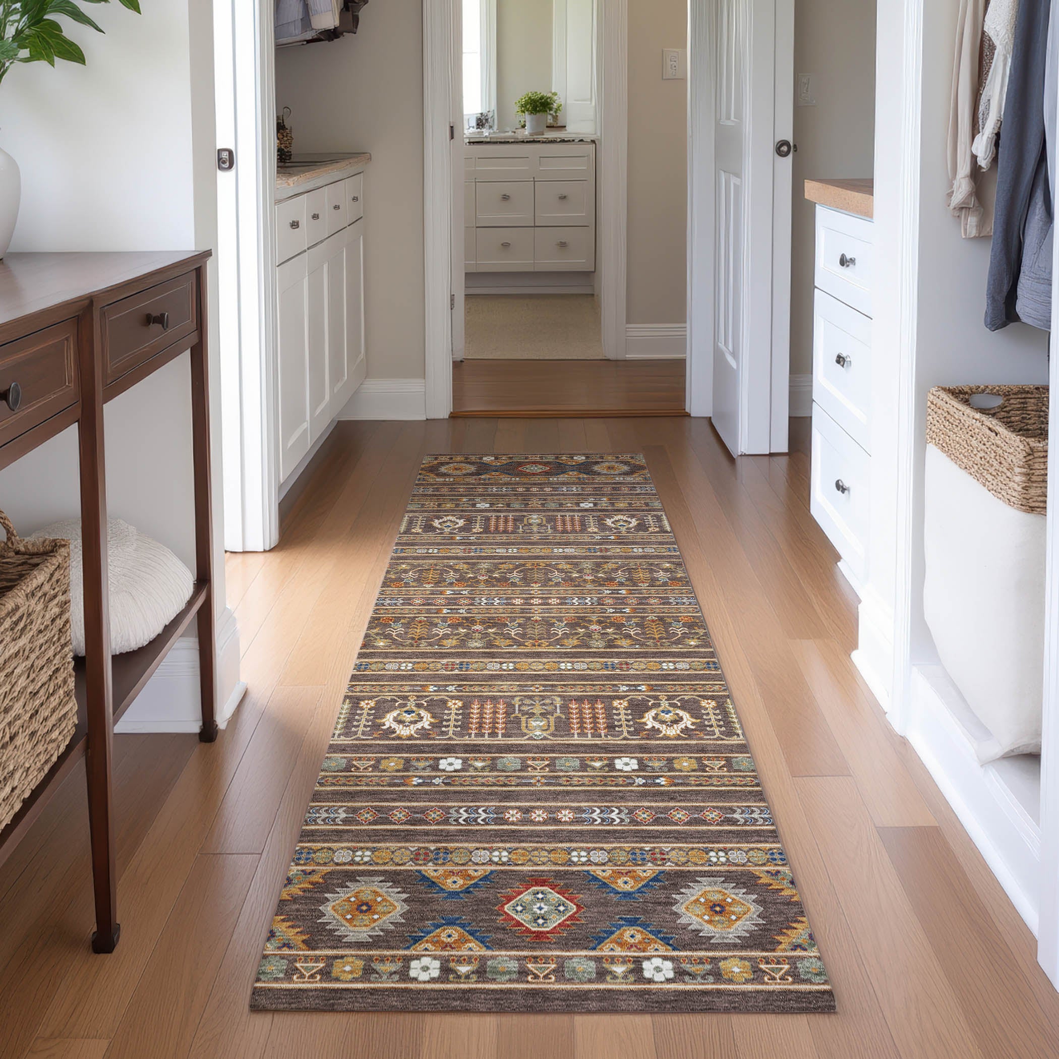 Tbilisi Machine Washable Transitional Chocolate Brown Rug 2'3" x 7'6" #shape_Runner
