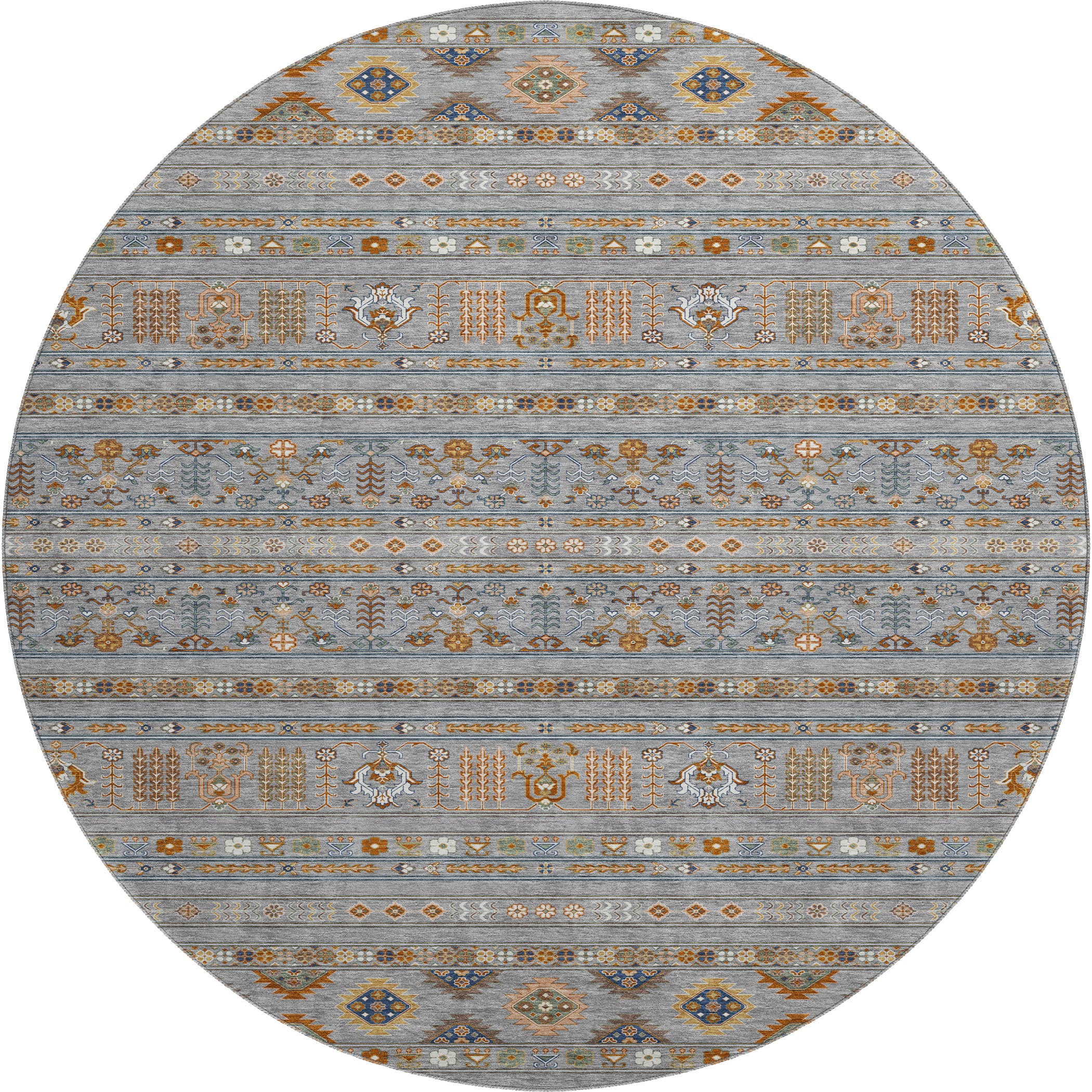 Tbilisi Machine Washable Transitional Gray Rug 8' x 8' #shape_Round