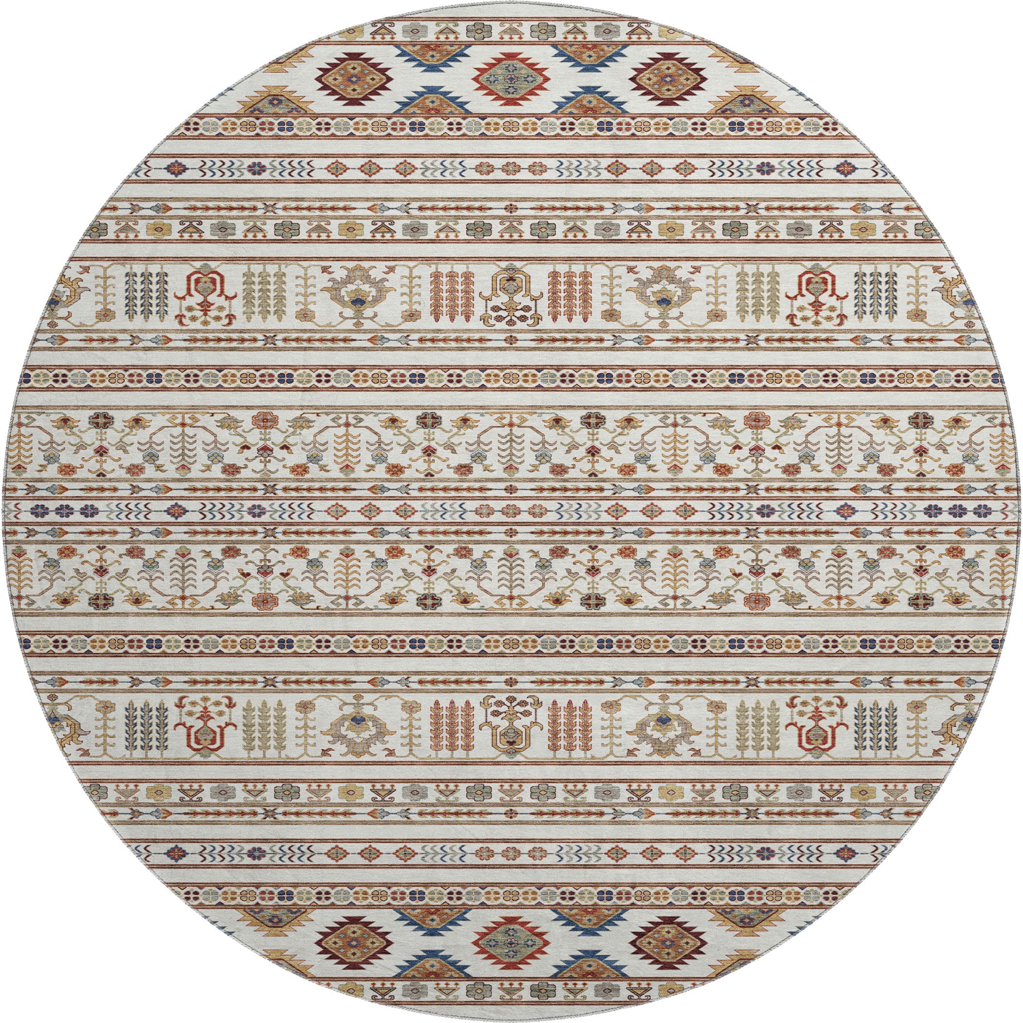 Tbilisi Machine Washable Transitional Ivory Rug 8' x 8' #shape_Round