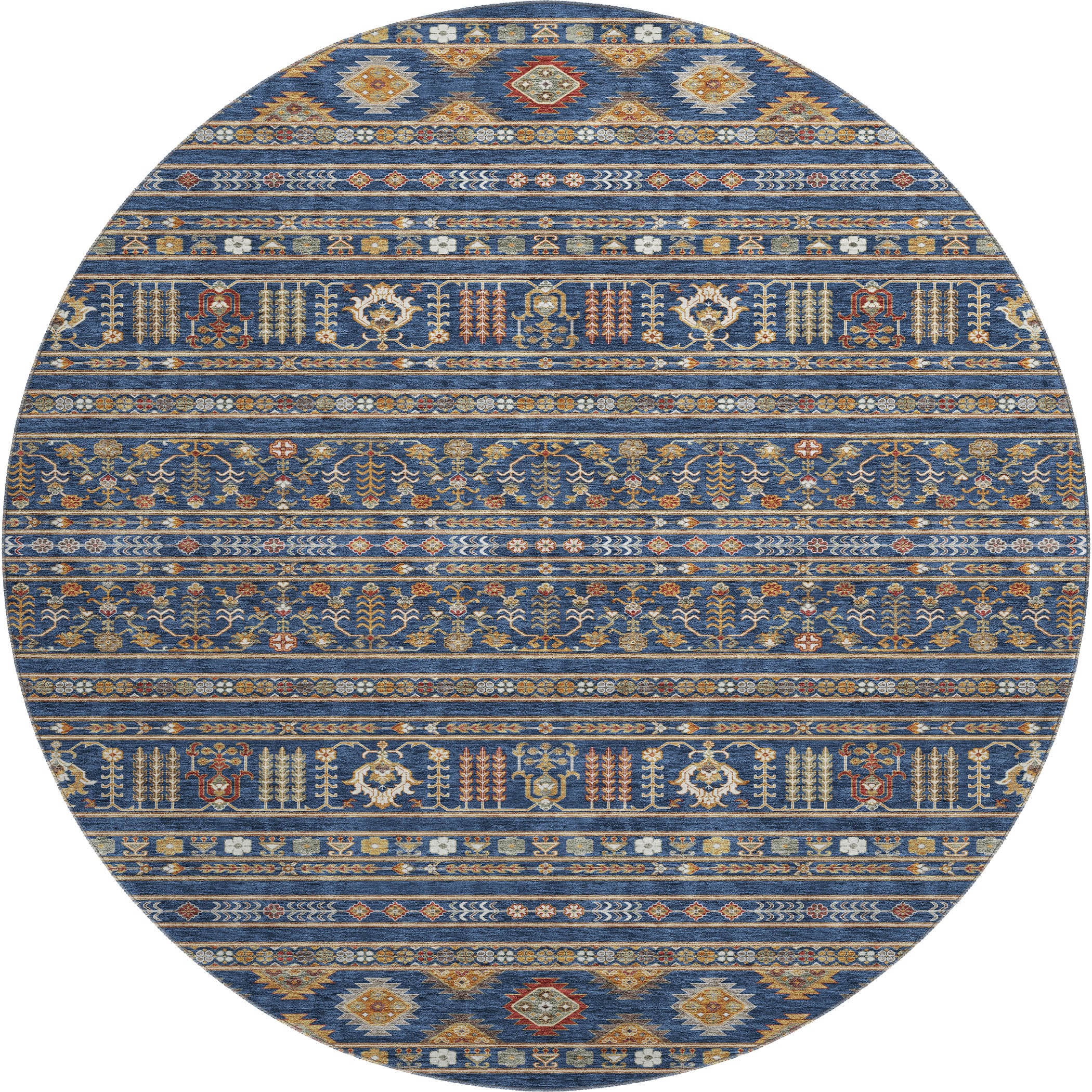 Tbilisi Machine Washable Transitional Navy Blue Rug 8' x 8' #shape_Round