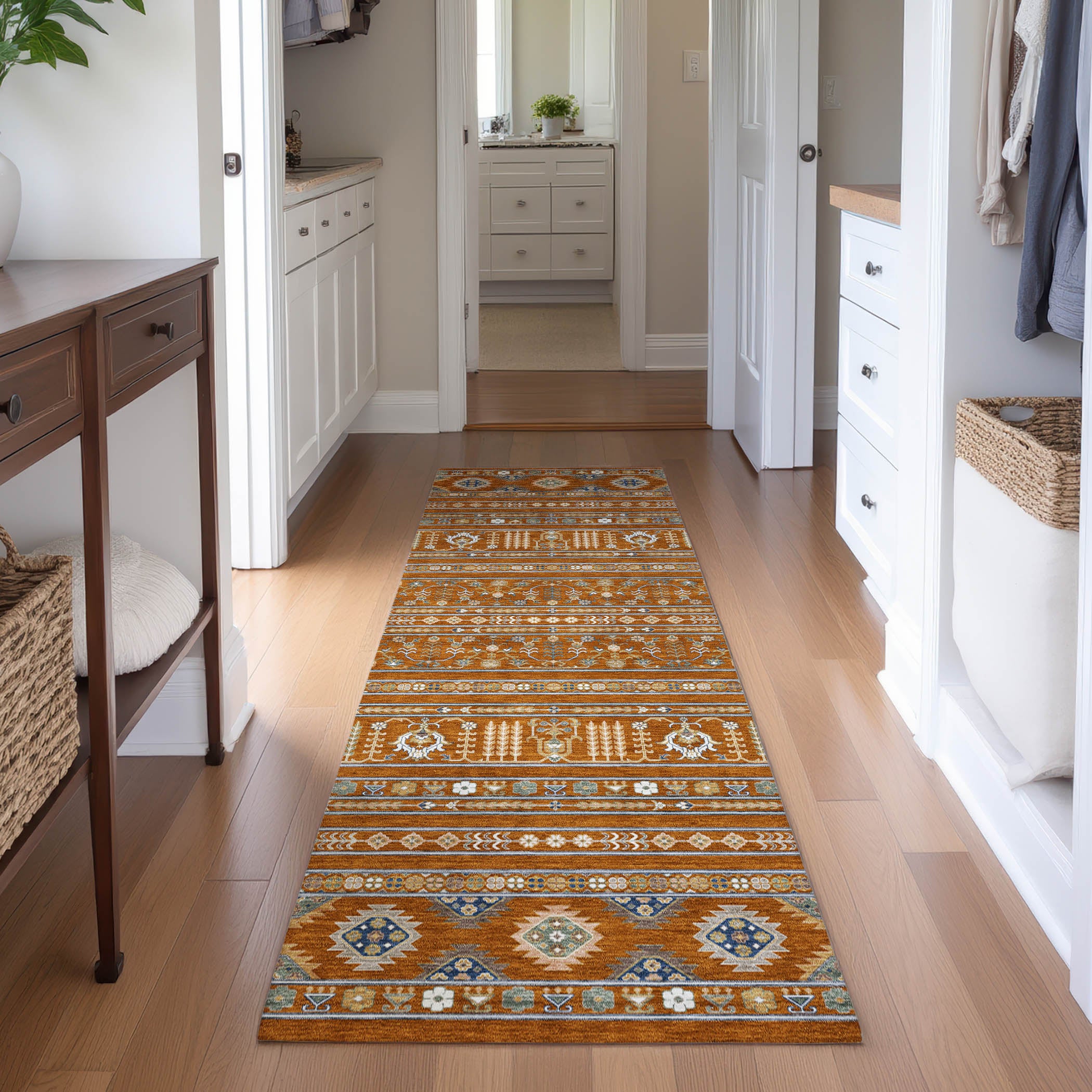 Tbilisi Machine Washable Transitional Paprika Orange Rug 2'3" x 7'6" #shape_Runner