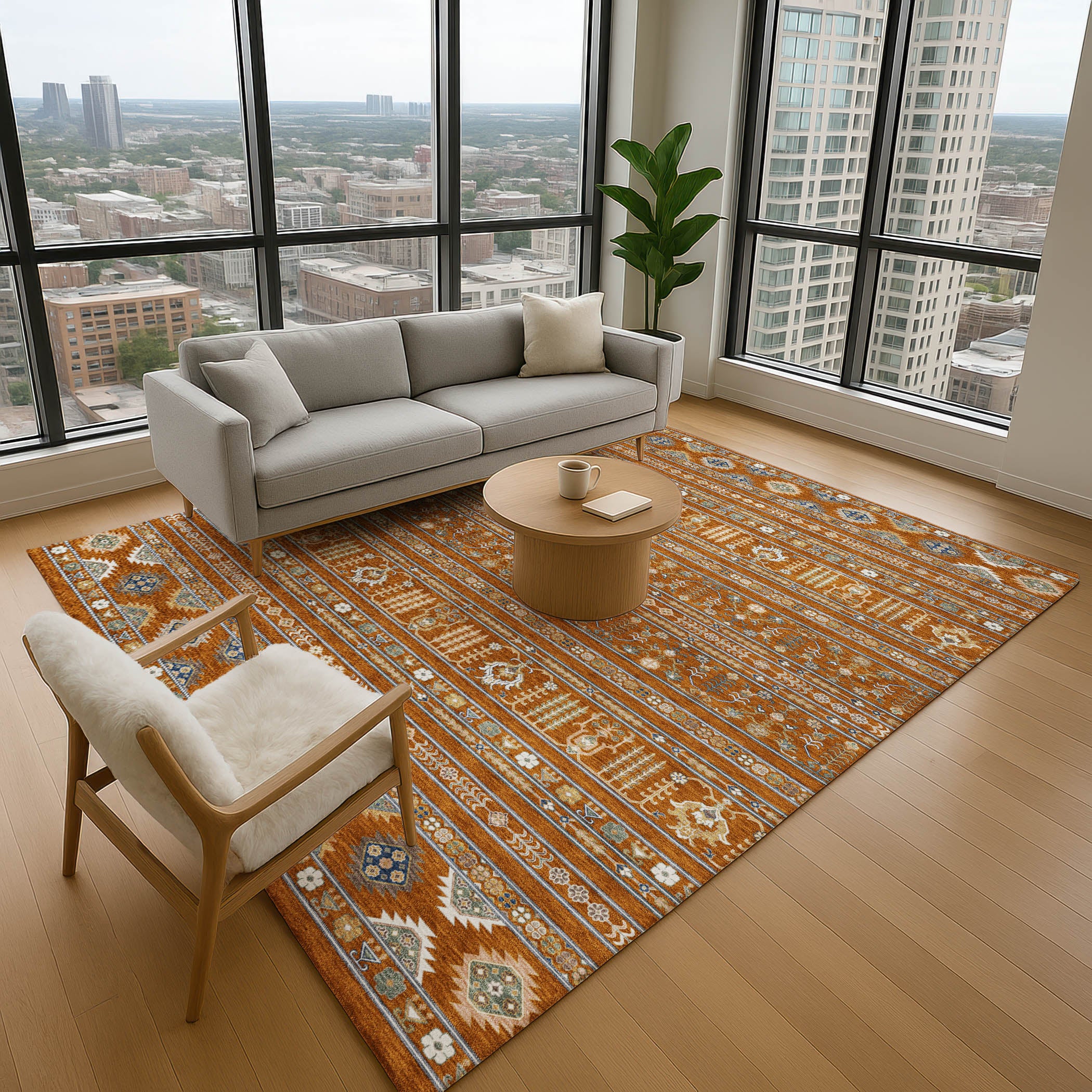 Tbilisi Machine Washable Transitional Paprika Orange Rug 2'6" x 3'10" #shape_Rectangle