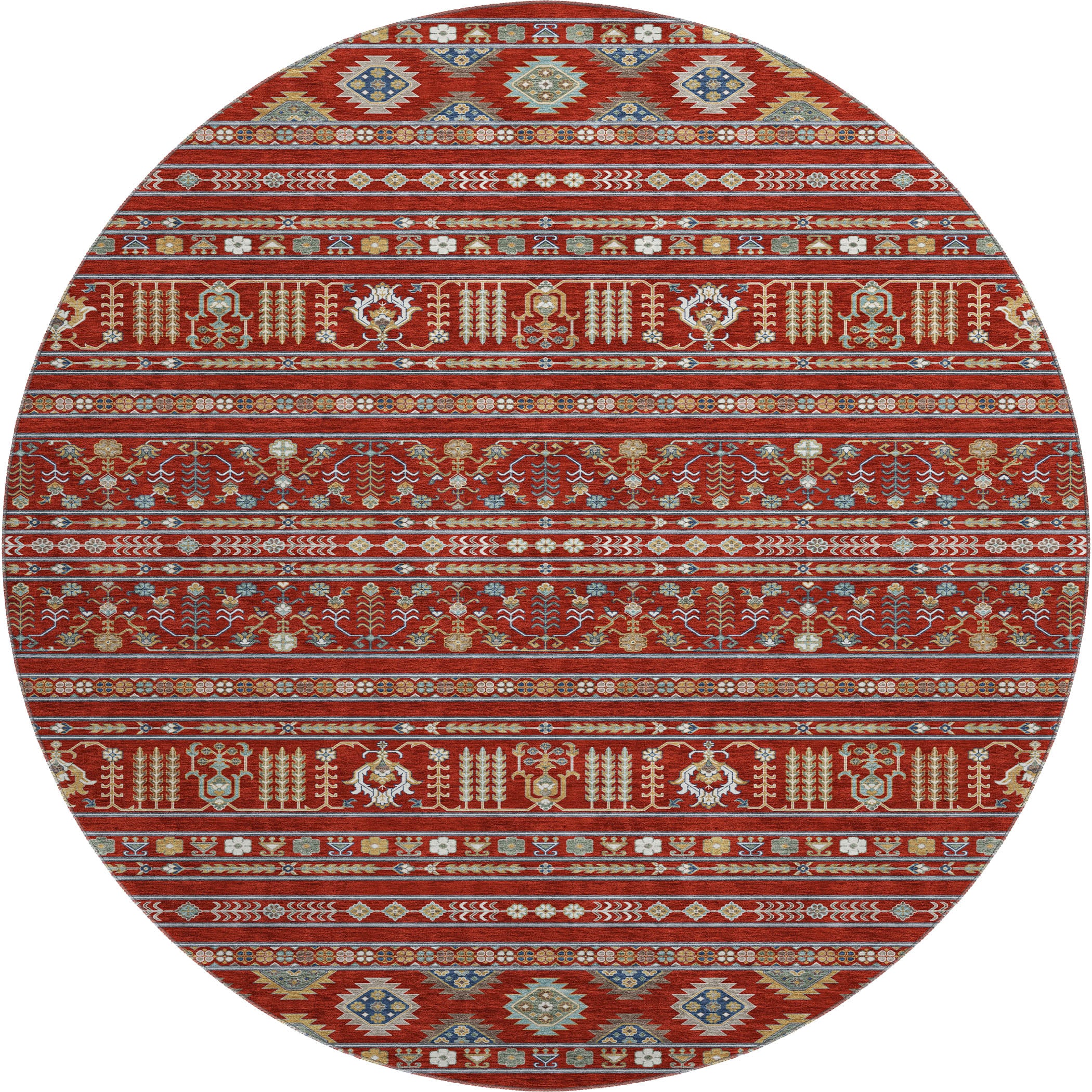 Tbilisi Machine Washable Transitional Red Rug 8' x 8' #shape_Round