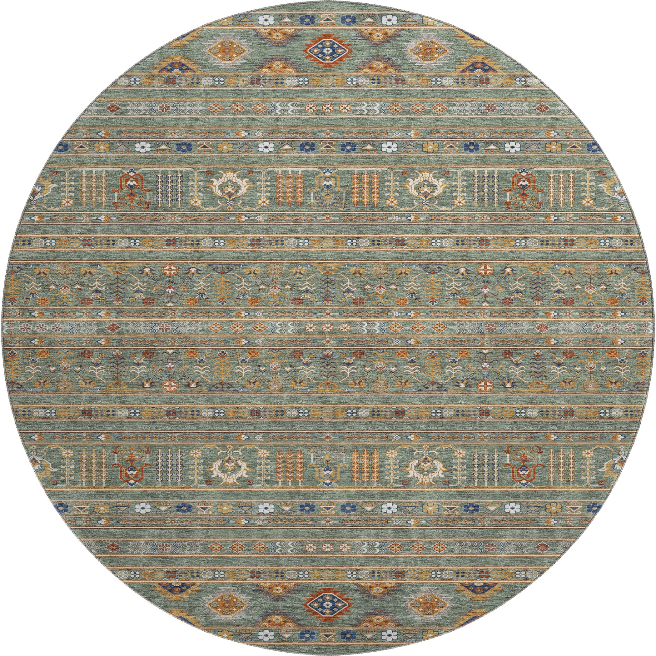 Tbilisi Machine Washable Transitional Sage Green Rug 8' x 8' #shape_Round