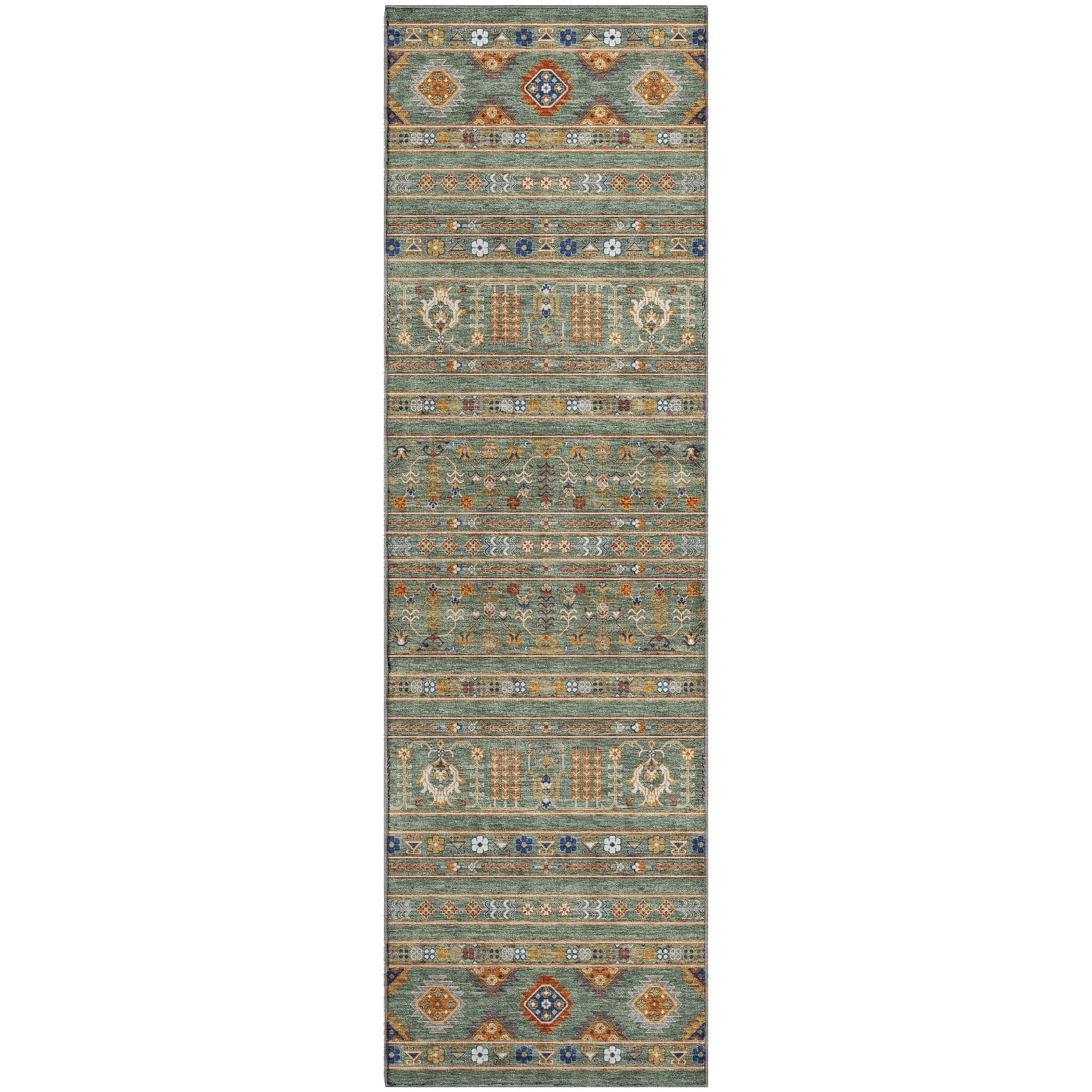 Tbilisi Machine Washable Transitional Sage Green Rug 2'3" x 7'6" #shape_Runner