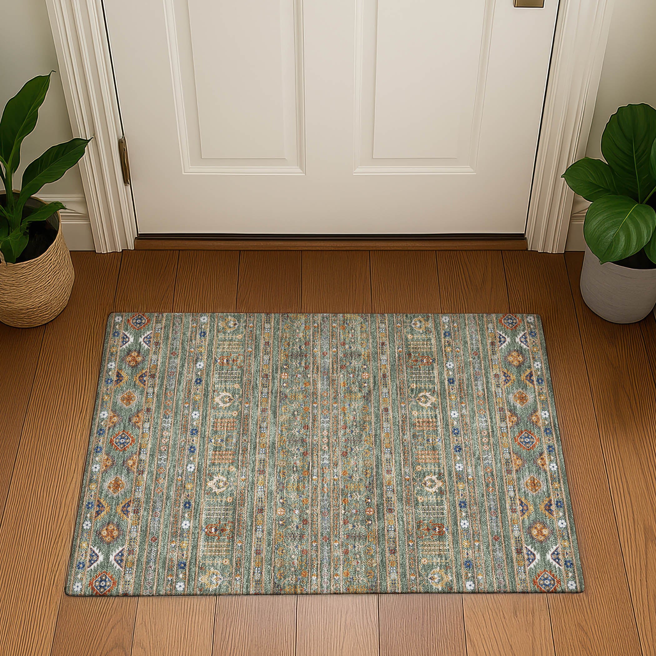 Tbilisi Machine Washable Transitional Sage Green Rug 1'8" x 2'6" #shape_Rectangle