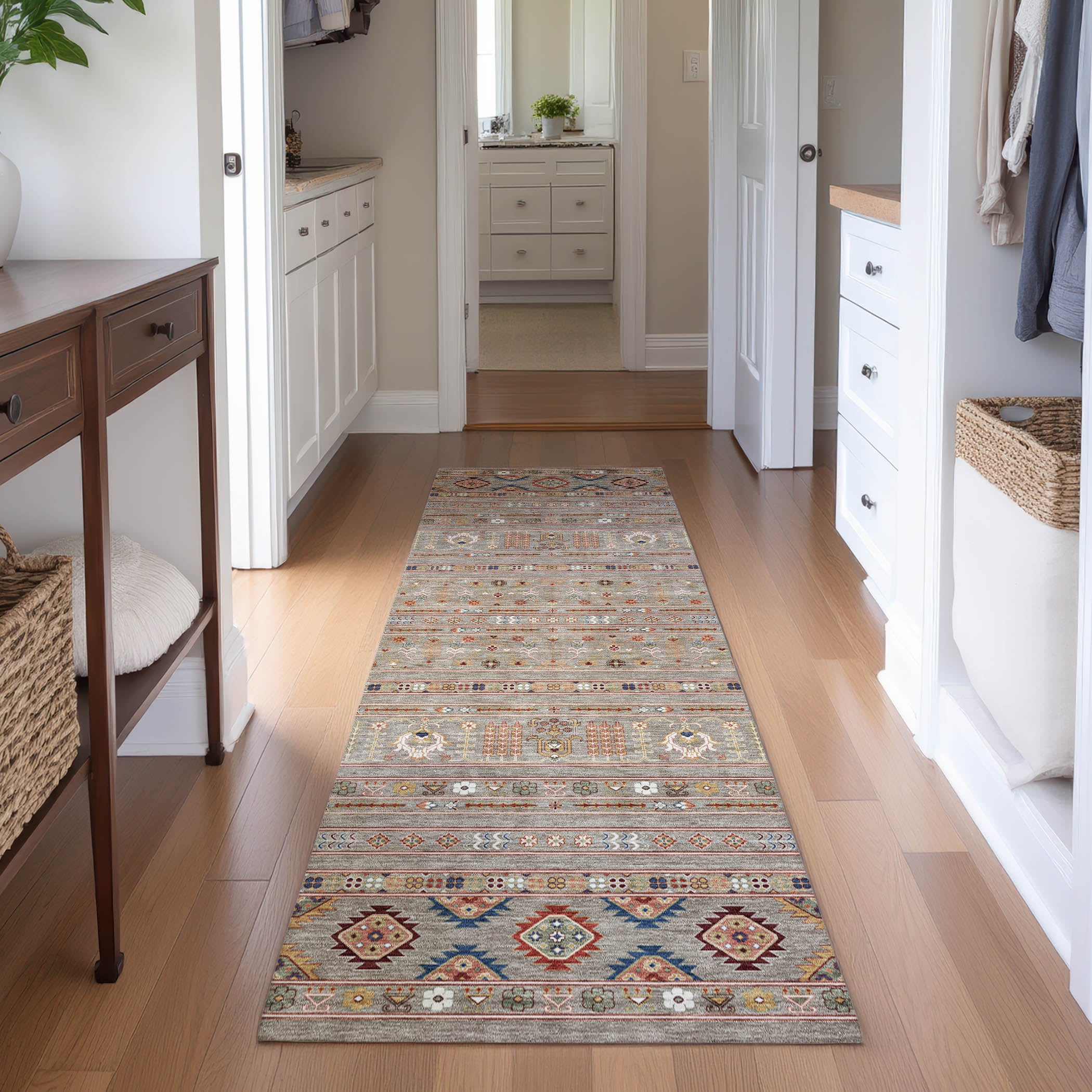 Tbilisi Machine Washable Transitional Taupe Brown Rug 2'3" x 7'6" #shape_Runner