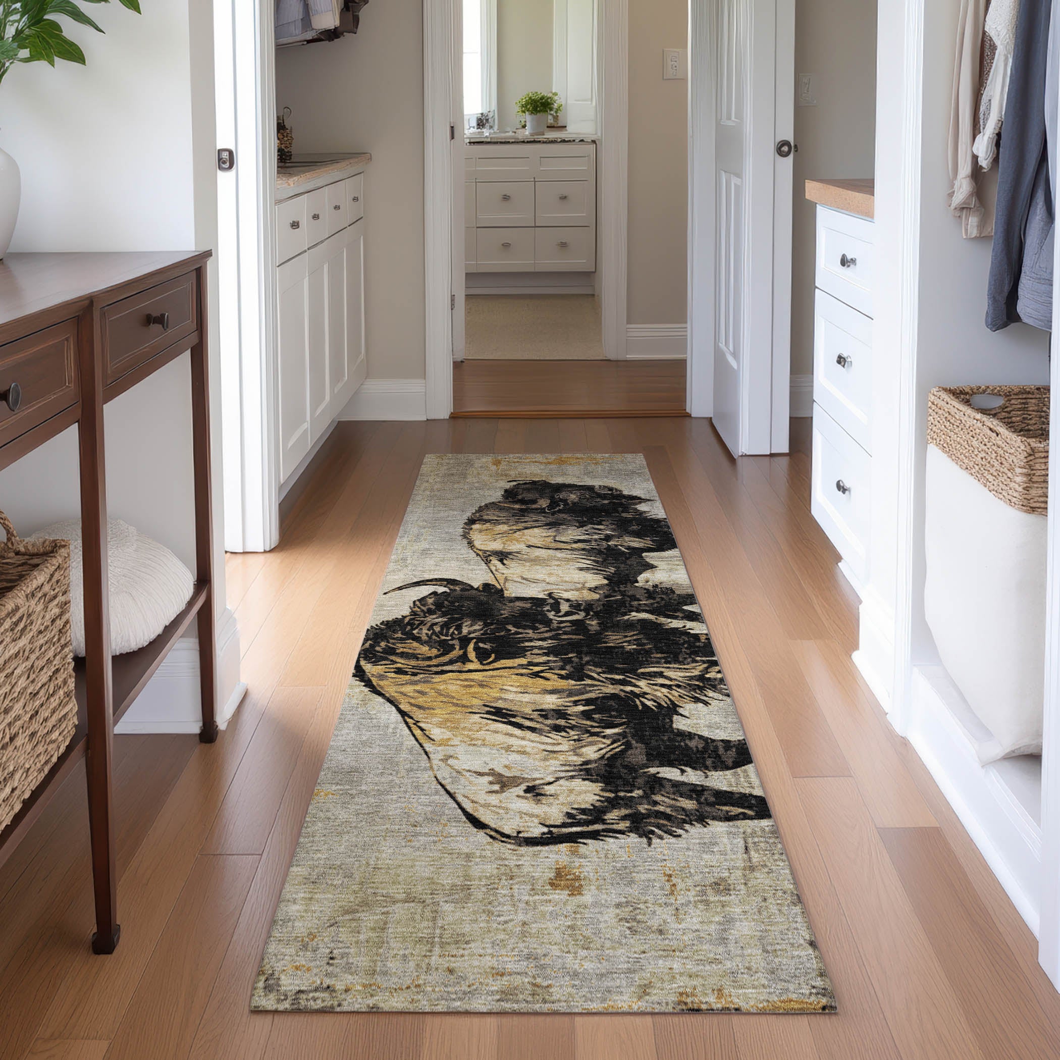 Mostar Machine Washable Transitional Khaki Brown Rug 2'3" x 7'6" #shape_Runner