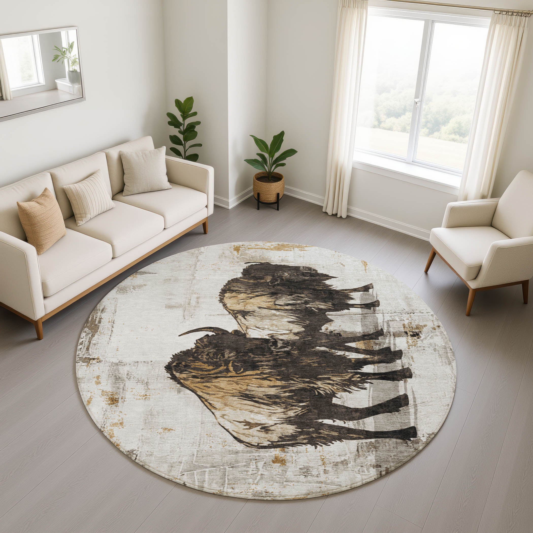 Mostar Machine Washable Transitional Putty Ivory Rug 8' x 8' #shape_Round
