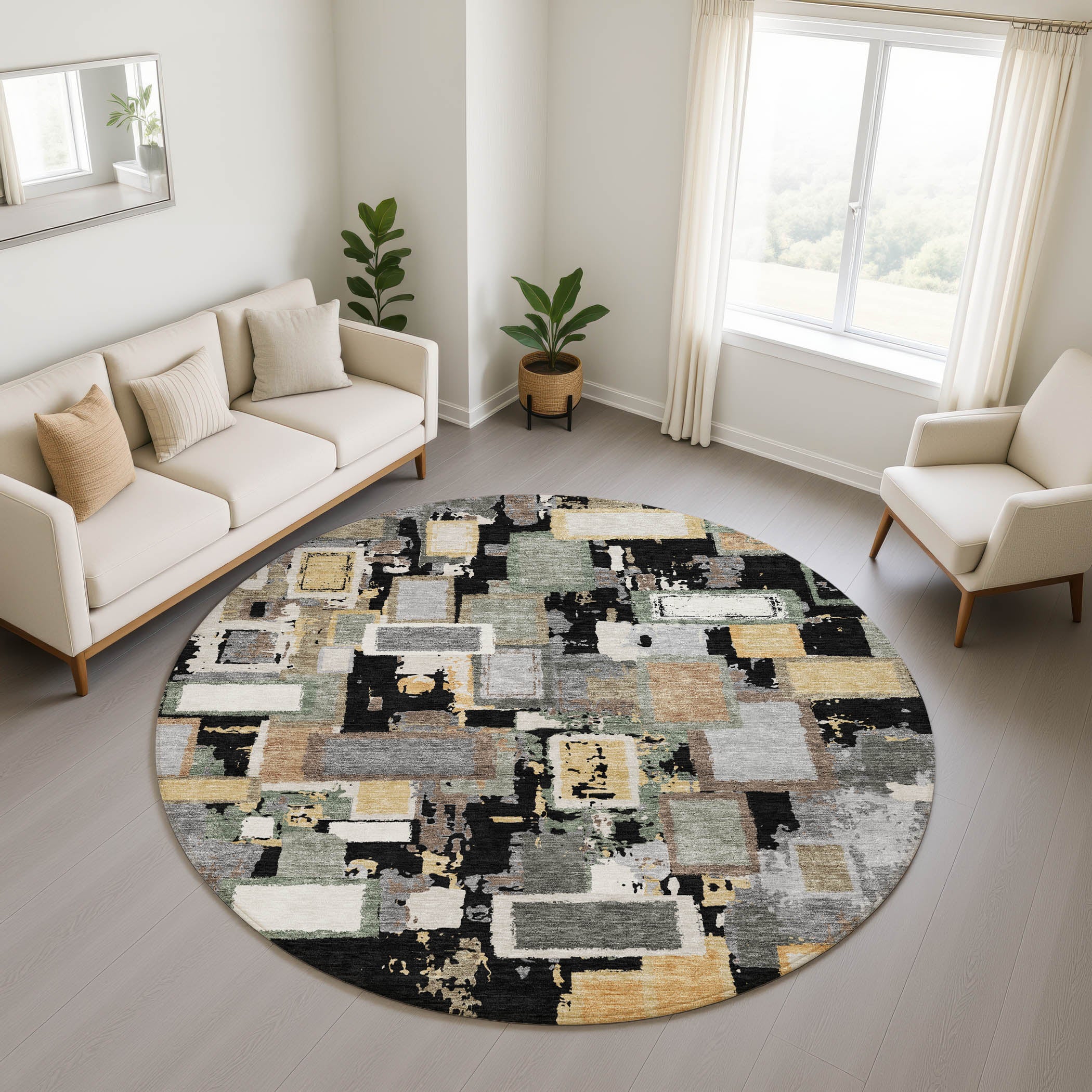Dubrovnik Machine Washable Transitional Black Rug 8' x 8' #shape_Round