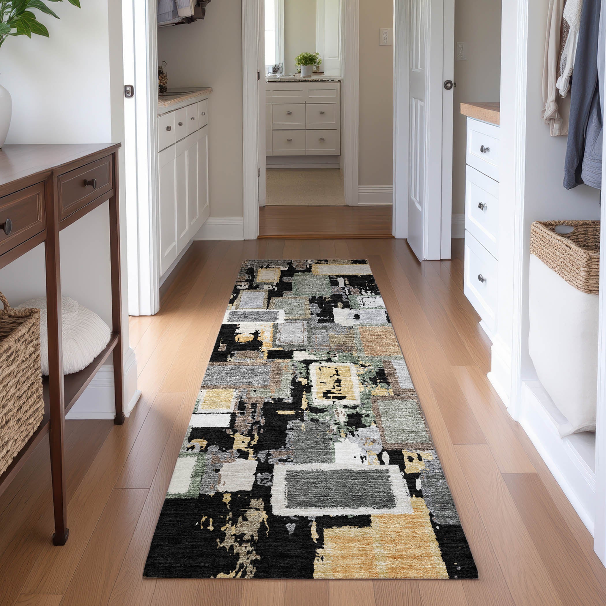 Dubrovnik Machine Washable Transitional Black Rug 2'3" x 7'6" #shape_Runner