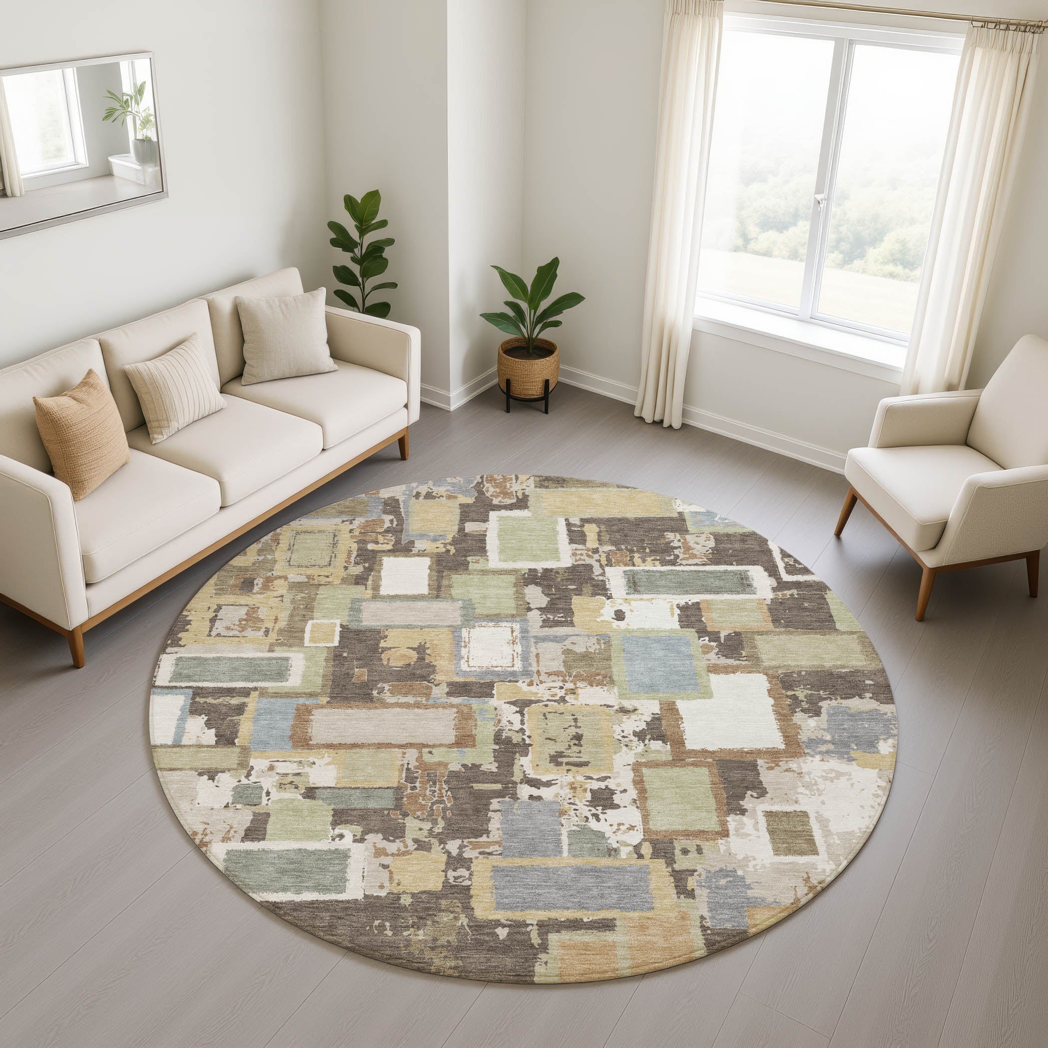 Dubrovnik Machine Washable Transitional Brown Rug 8' x 8' #shape_Round