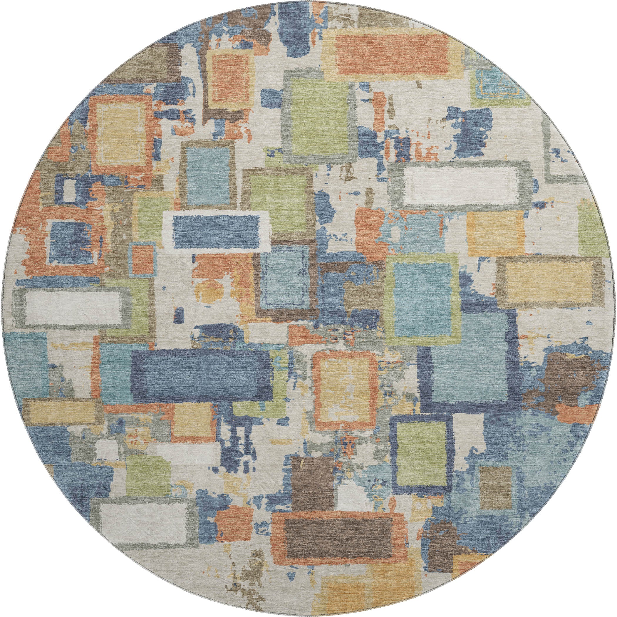 Dubrovnik Machine Washable Transitional Denim Blue Rug 8' x 8' #shape_Round