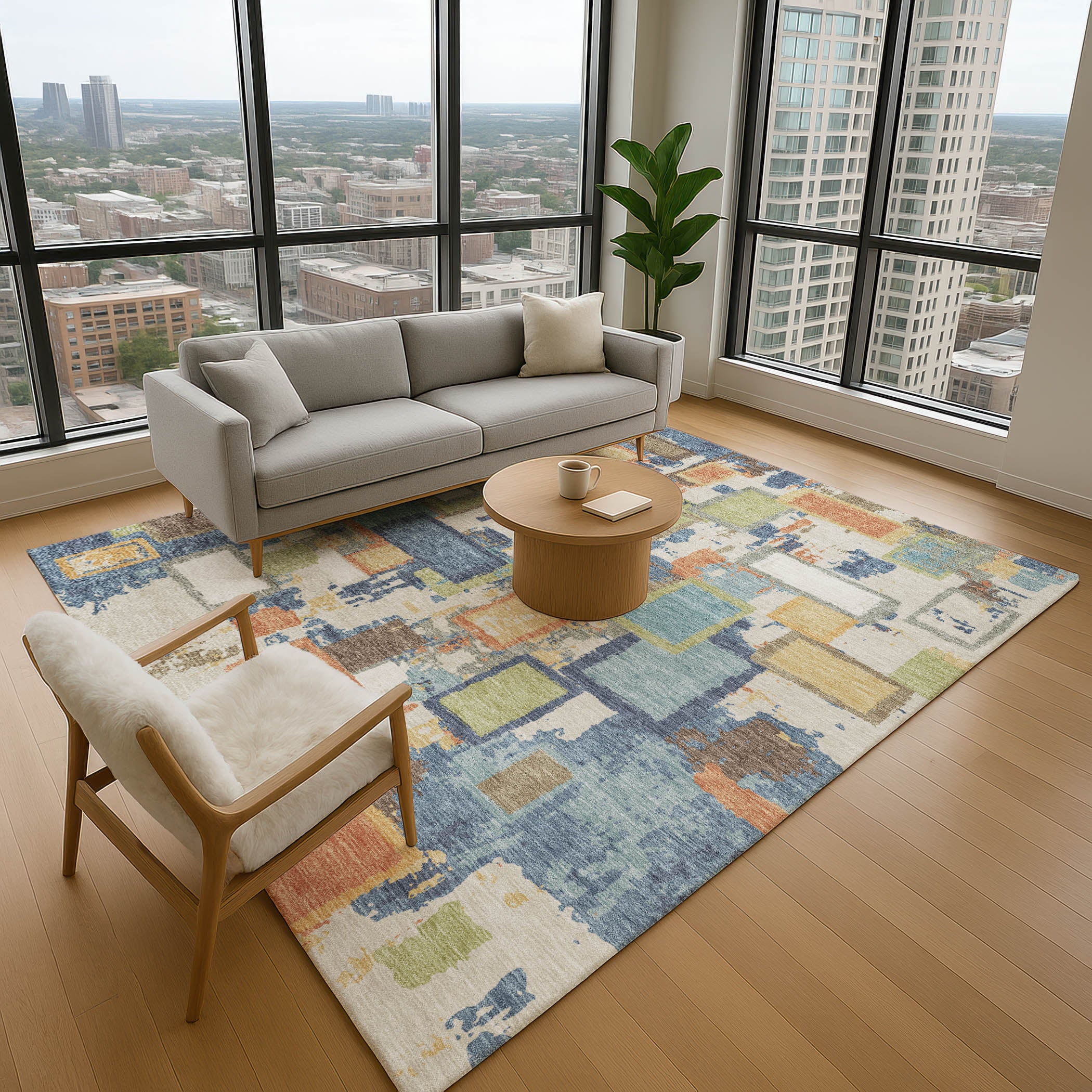 Dubrovnik Machine Washable Transitional Denim Blue Rug 2'6" x 3'10" #shape_Rectangle
