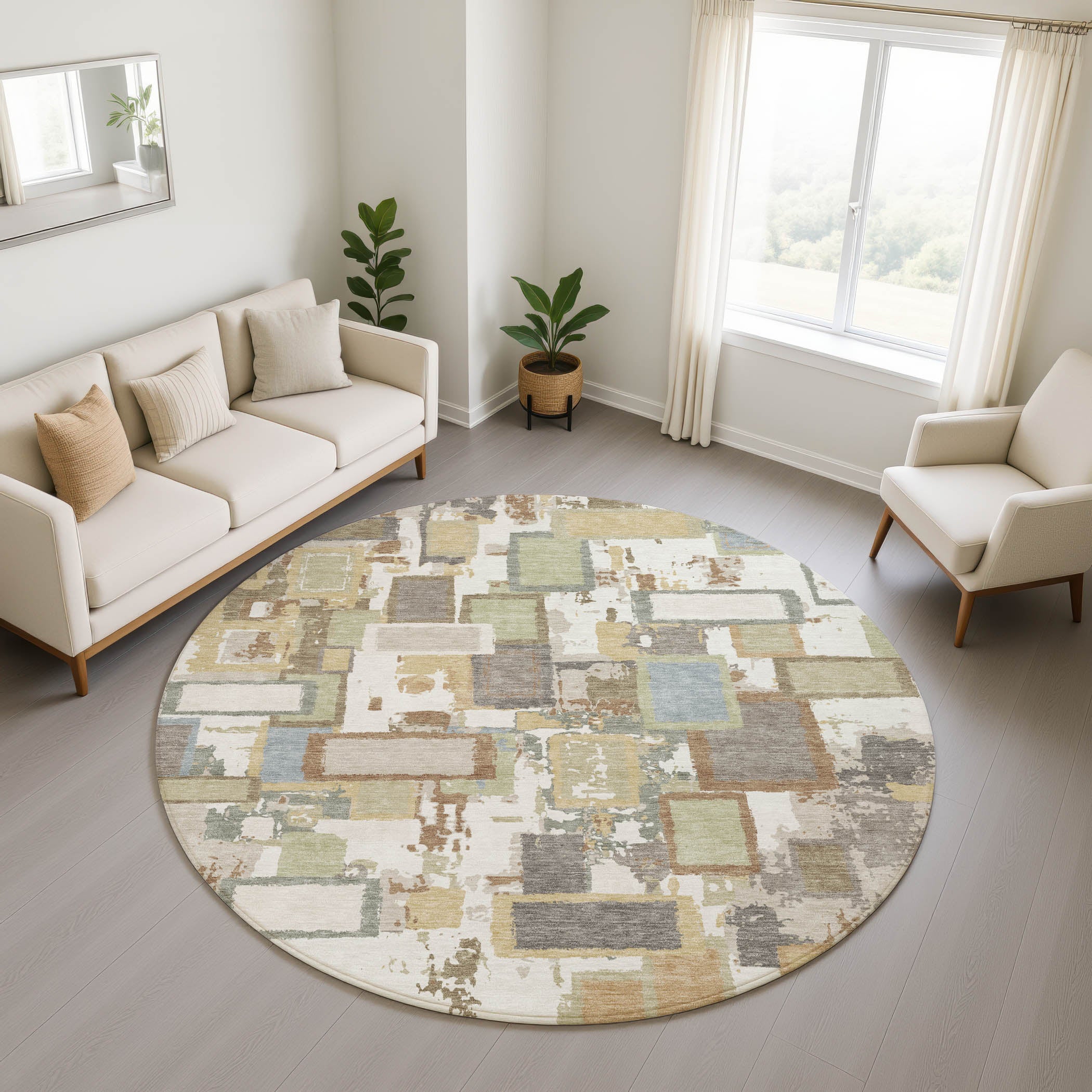 Dubrovnik Machine Washable Transitional Ivory Rug 8' x 8' #shape_Round