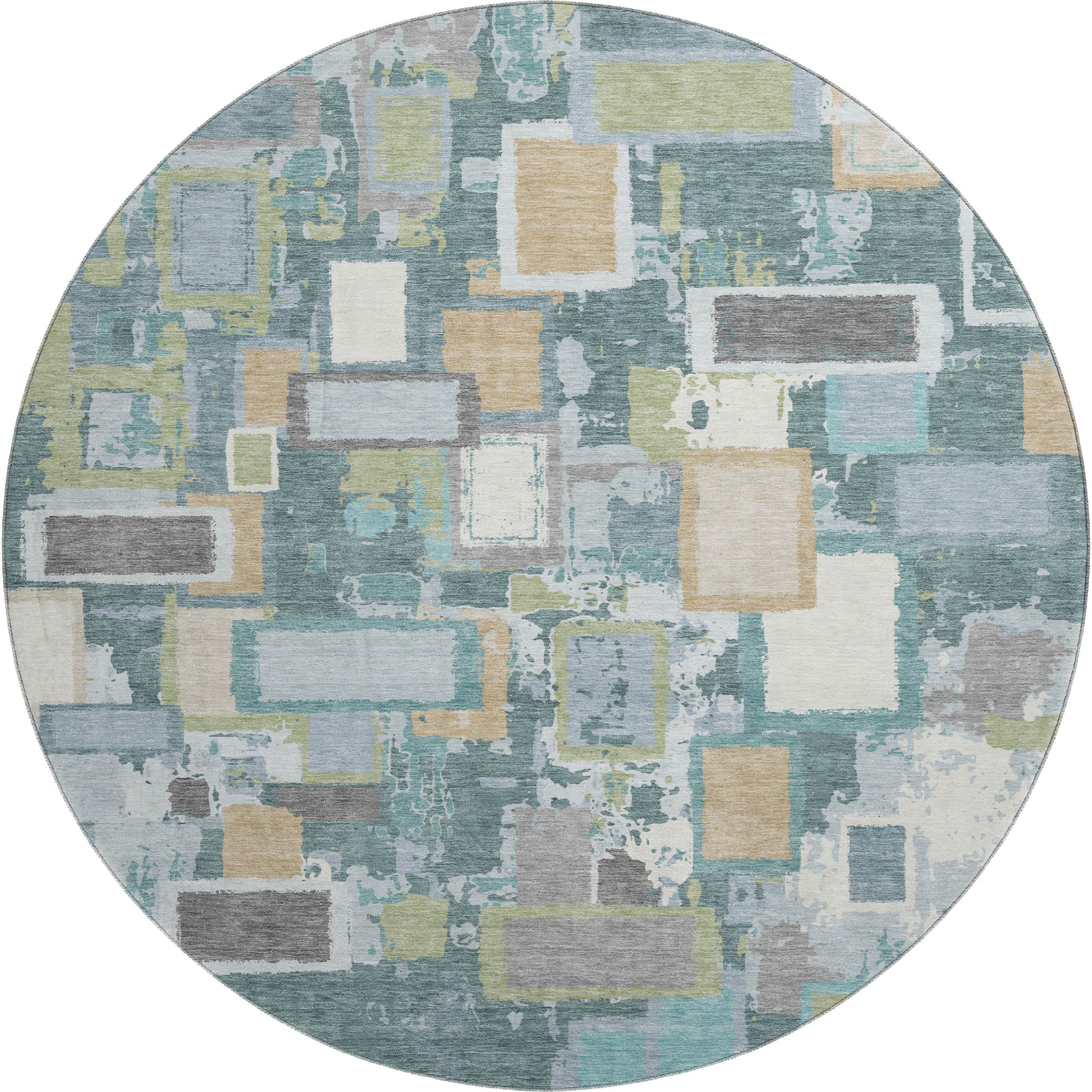 Dubrovnik Machine Washable Transitional Teal Rug 8' x 8' #shape_Round
