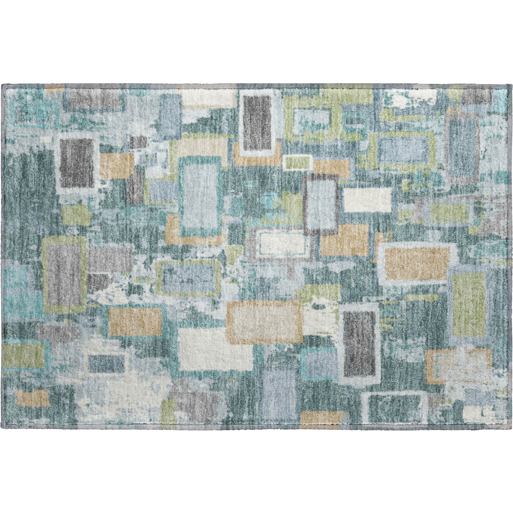 Dubrovnik Machine Washable Transitional Teal Rug 1'8" x 2'6" #shape_Rectangle