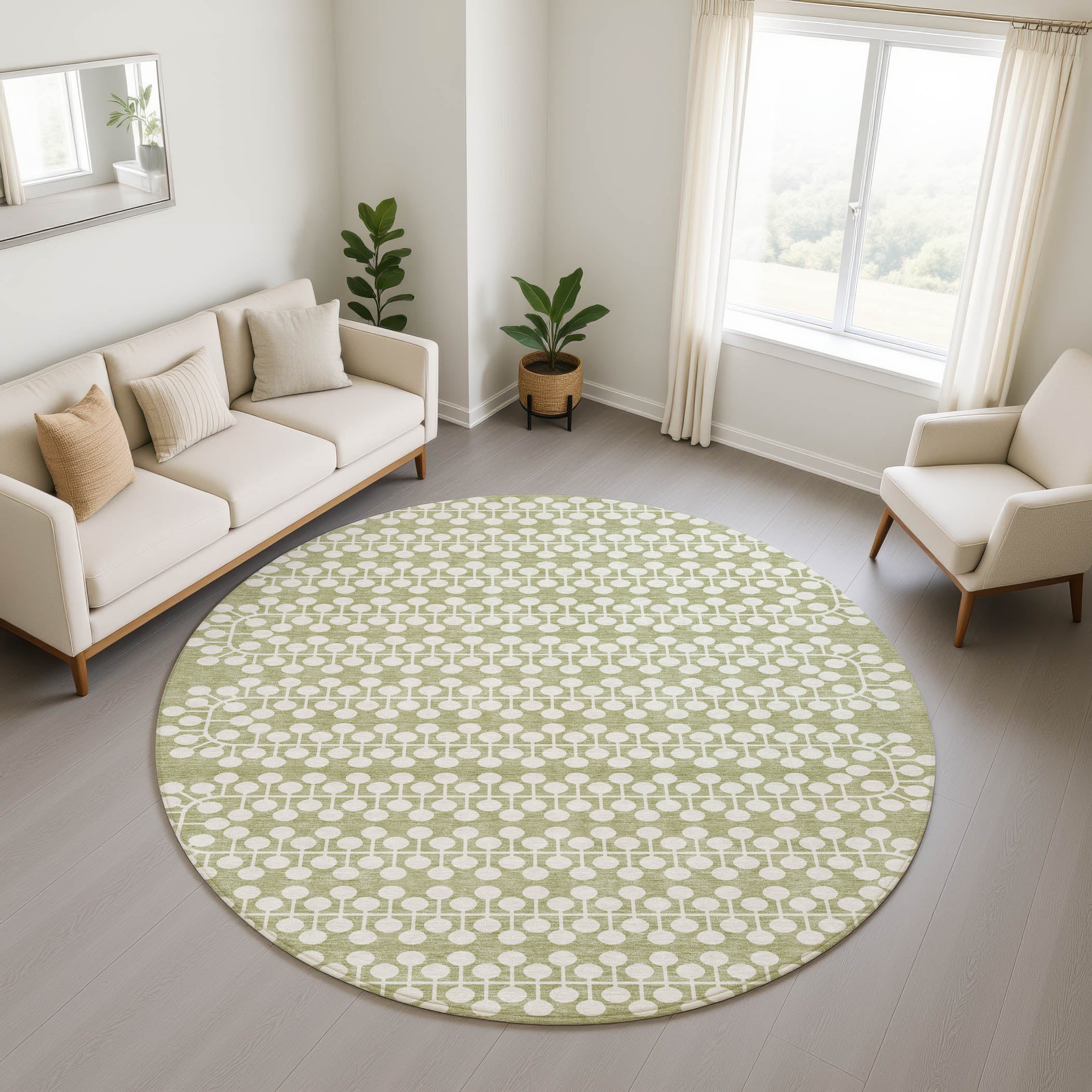 Bergen Machine Washable Transitional Aloe Green Rug 8' x 8' #shape_Round