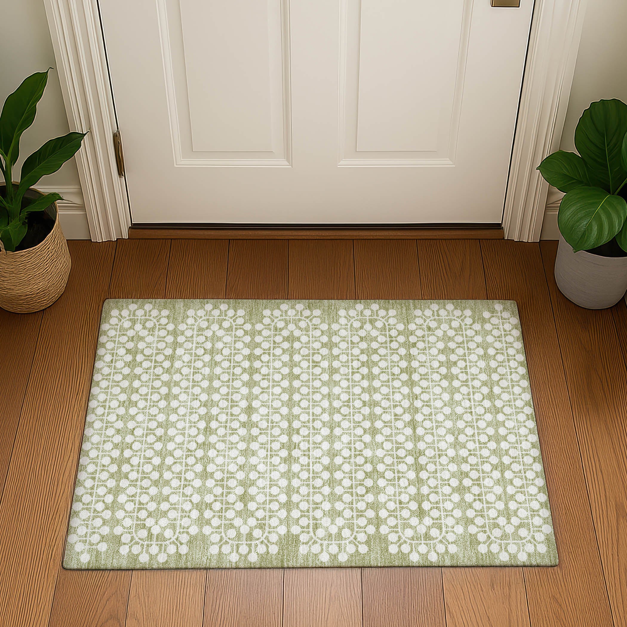 Bergen Machine Washable Transitional Aloe Green Rug 1'8" x 2'6" #shape_Rectangle