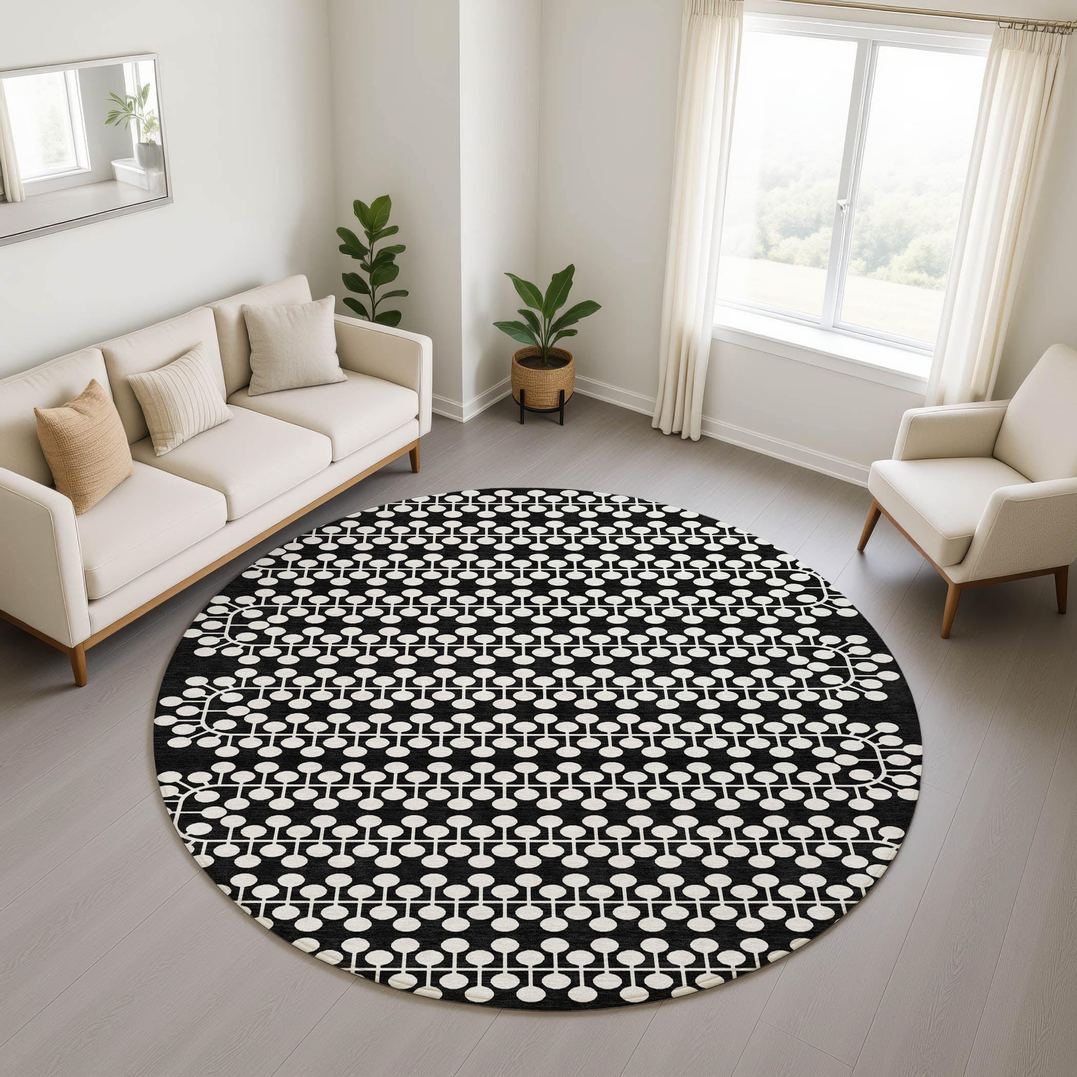 Bergen Machine Washable Transitional Black Rug 8' x 8' #shape_Round