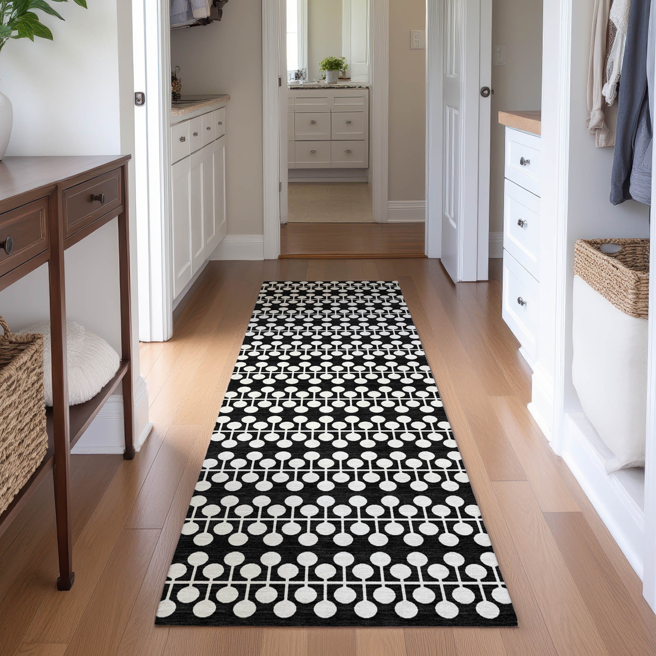 Bergen Machine Washable Transitional Black Rug 2'3" x 7'6" #shape_Runner