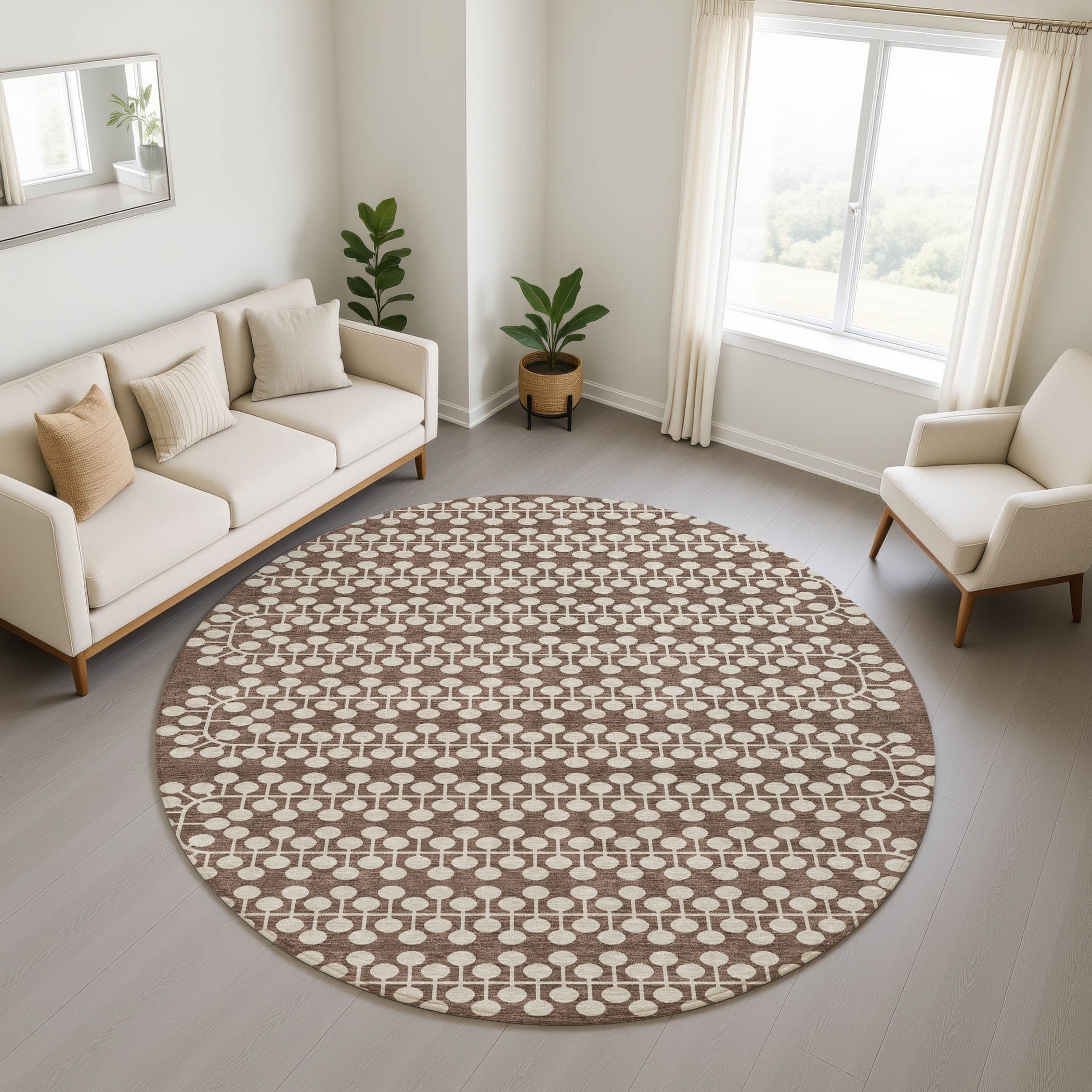 Bergen Machine Washable Transitional Brown Rug 8' x 8' #shape_Round