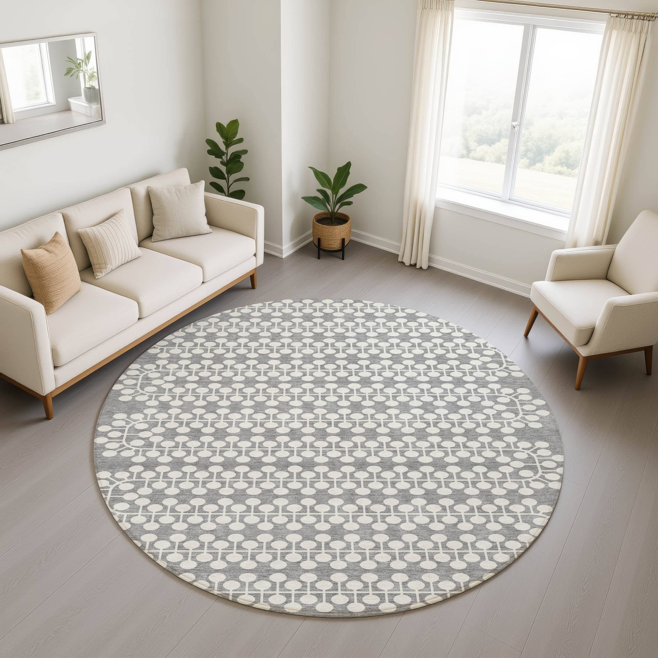 Bergen Machine Washable Transitional Gray Rug 8' x 8' #shape_Round