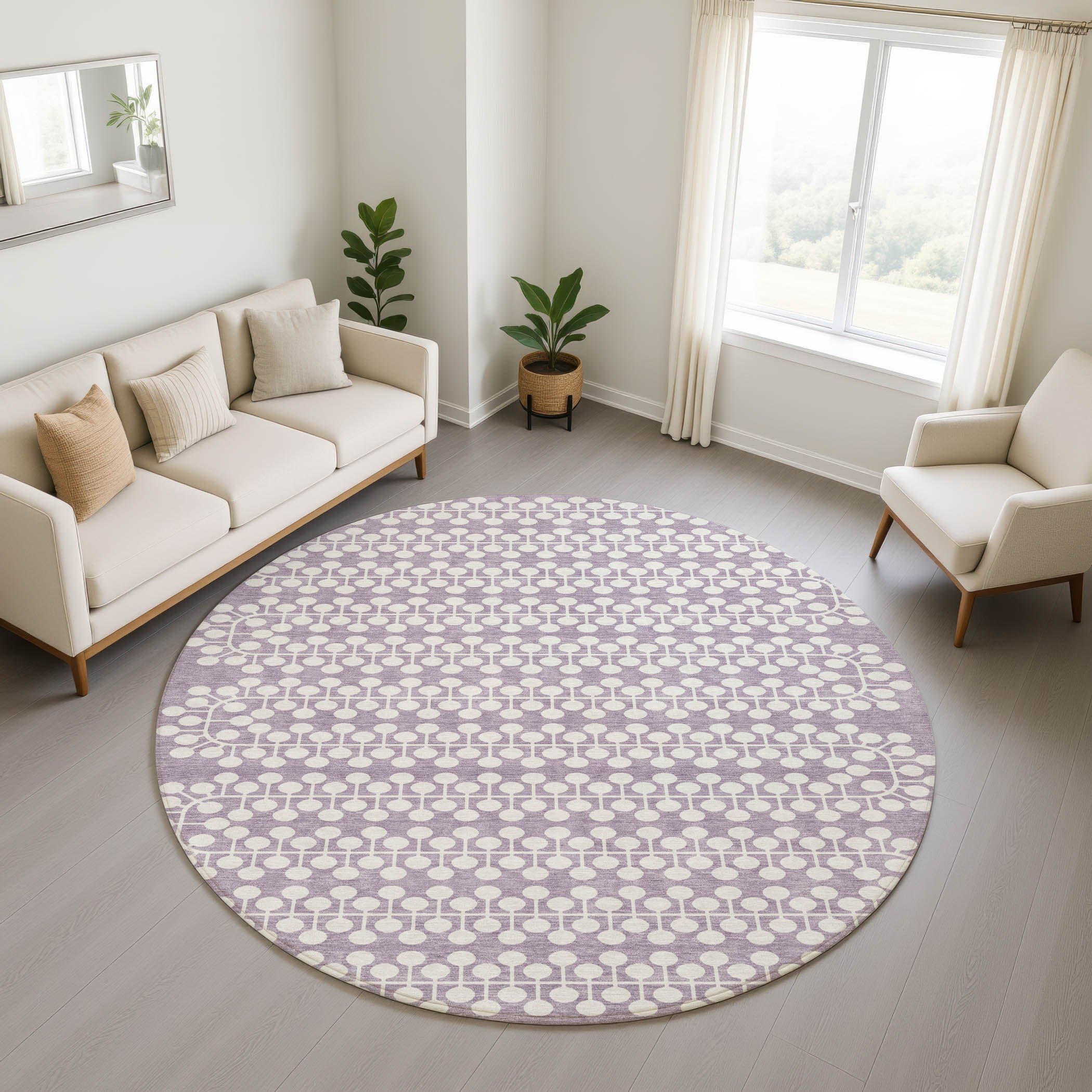 Bergen Machine Washable Transitional Lavender Purple Rug 8' x 8' #shape_Round