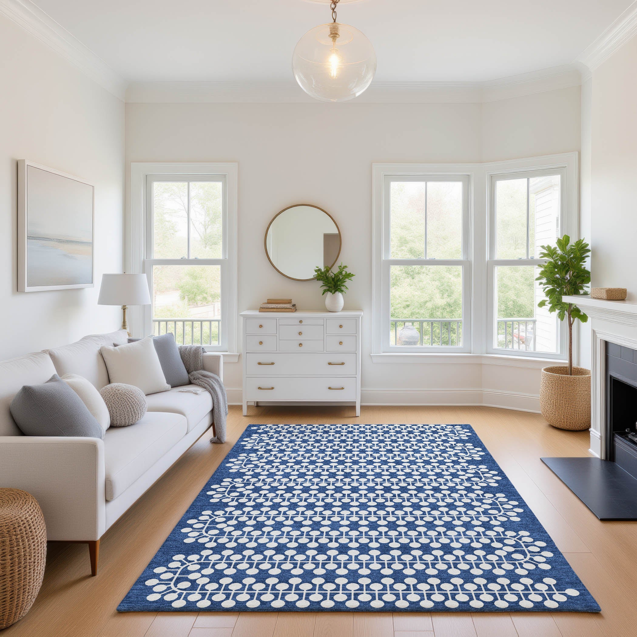 Bergen Machine Washable Transitional Navy Blue Rug 2'6" x 3'10" #shape_Rectangle