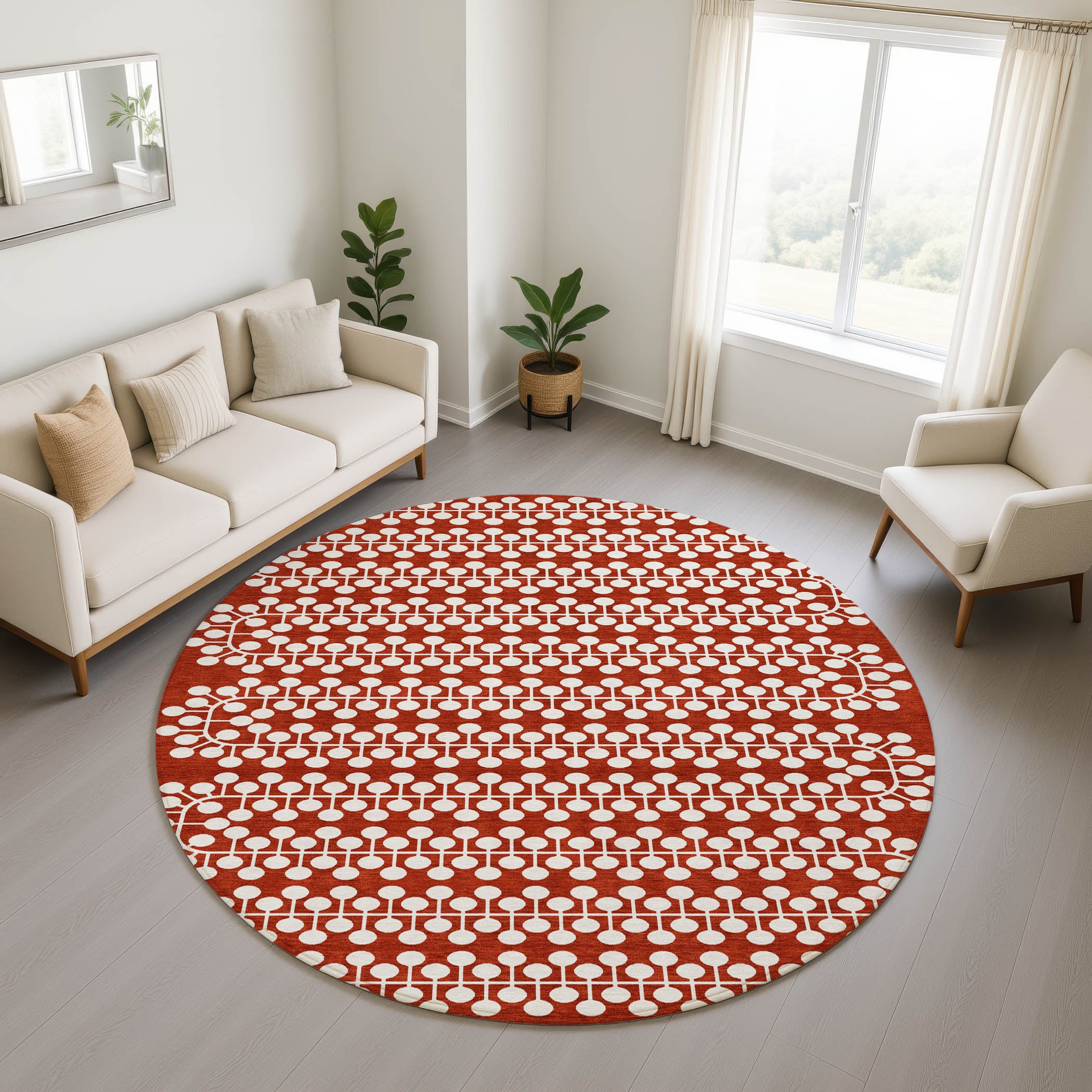 Bergen Machine Washable Transitional Red Rug 8' x 8' #shape_Round