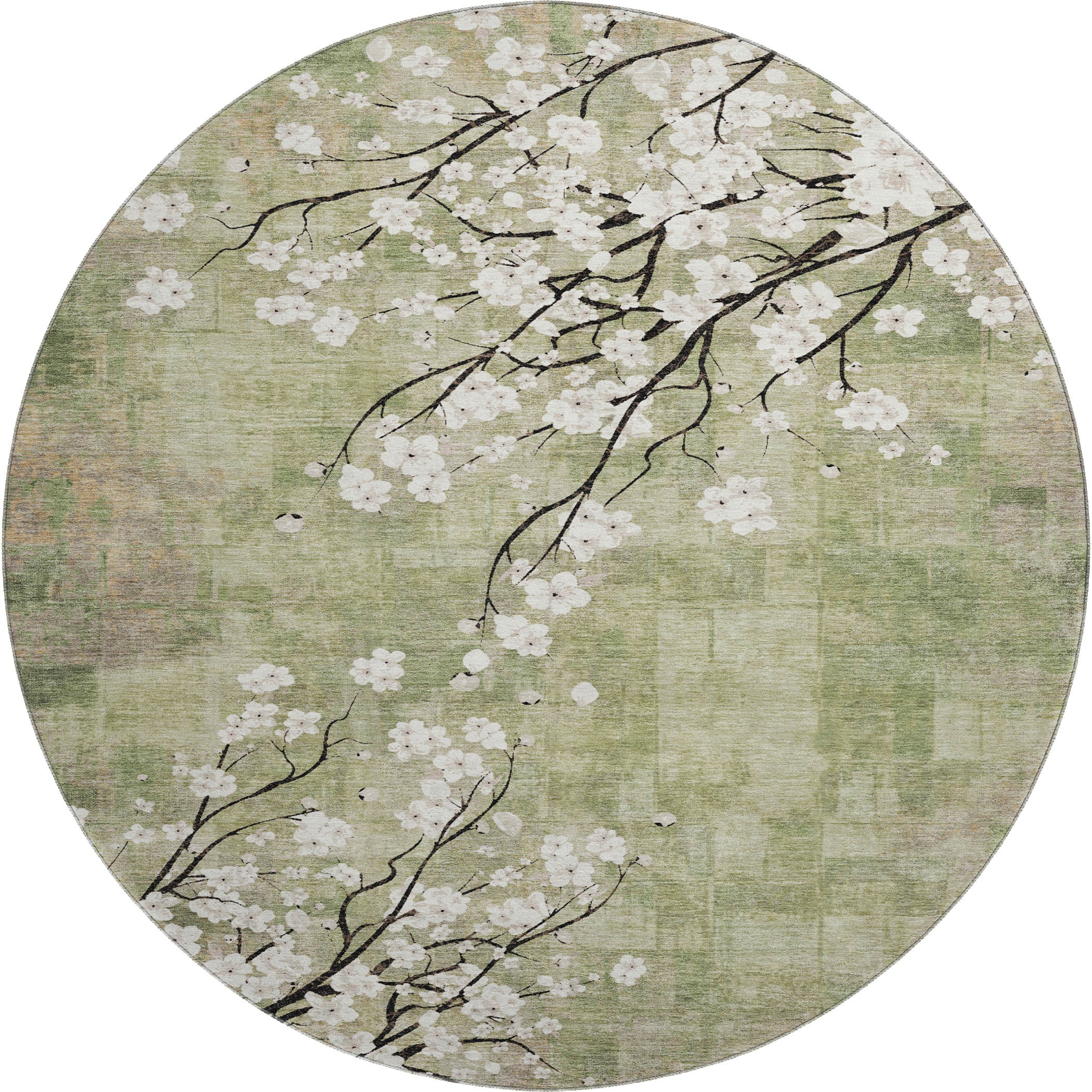 Bogota Machine Washable Transitional Aloe Green Rug 8' x 8' #shape_Round