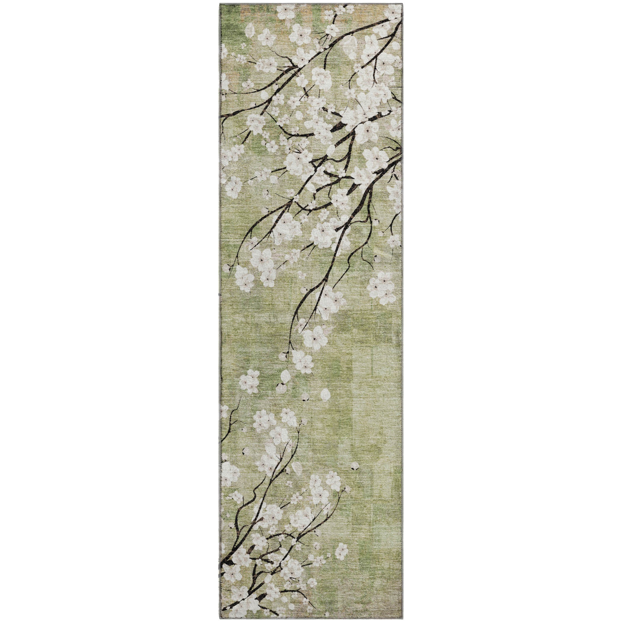 Bogota Machine Washable Transitional Aloe Green Rug 2'3" x 7'6" #shape_Runner