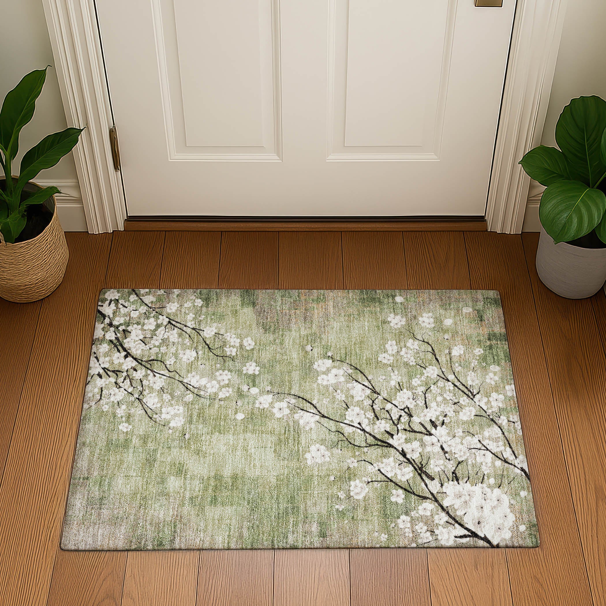 Bogota Machine Washable Transitional Aloe Green Rug 1'8" x 2'6" #shape_Rectangle