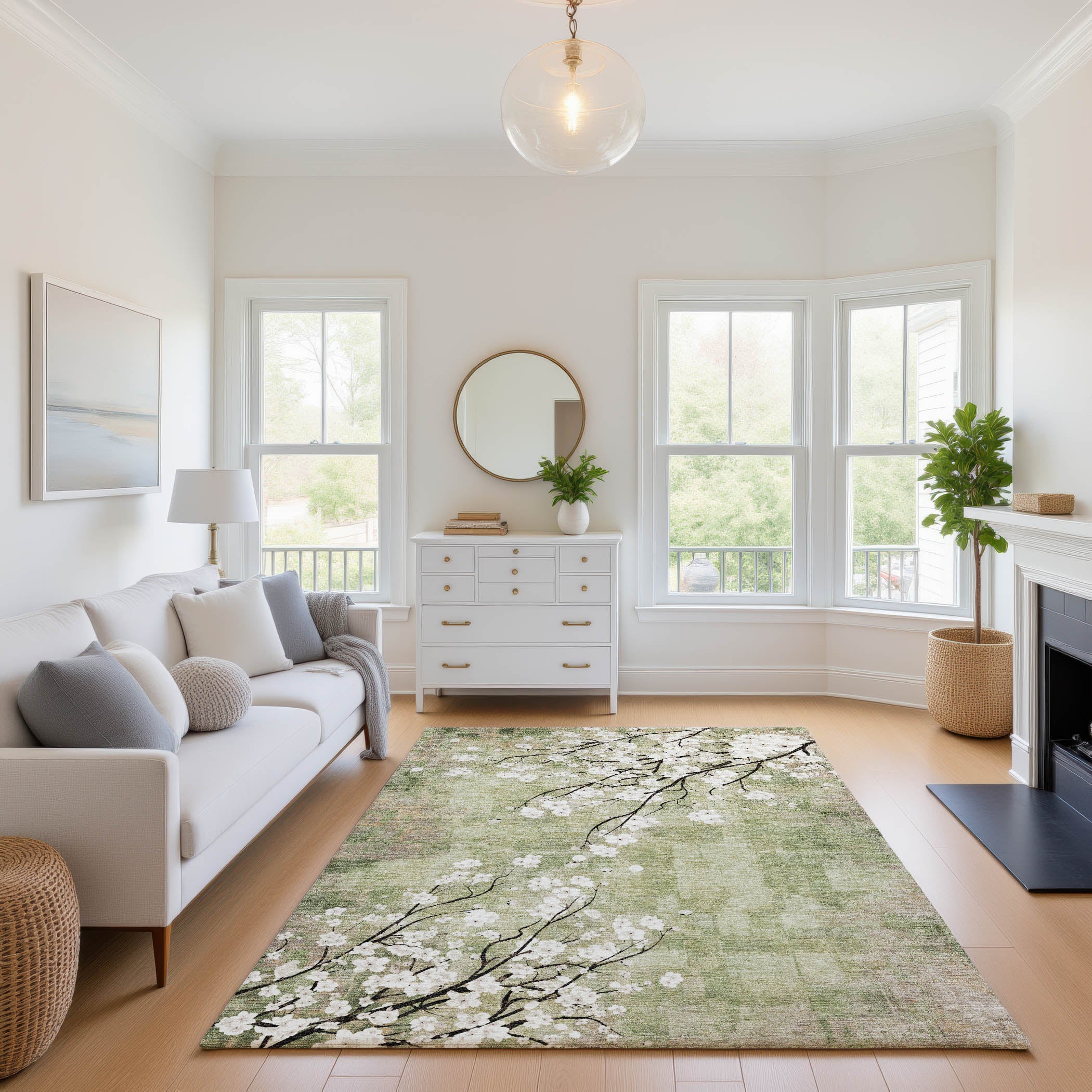 Bogota Machine Washable Transitional Aloe Green Rug 2'6" x 3'10" #shape_Rectangle