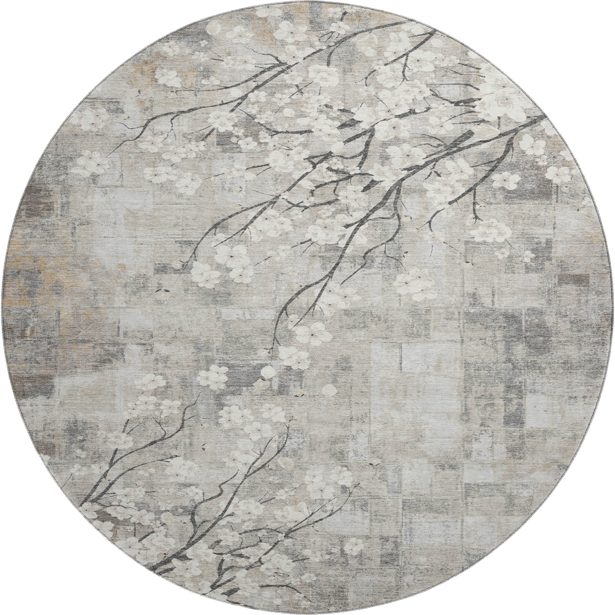 Bogota Machine Washable Transitional Beige Brown Rug 8' x 8' #shape_Round