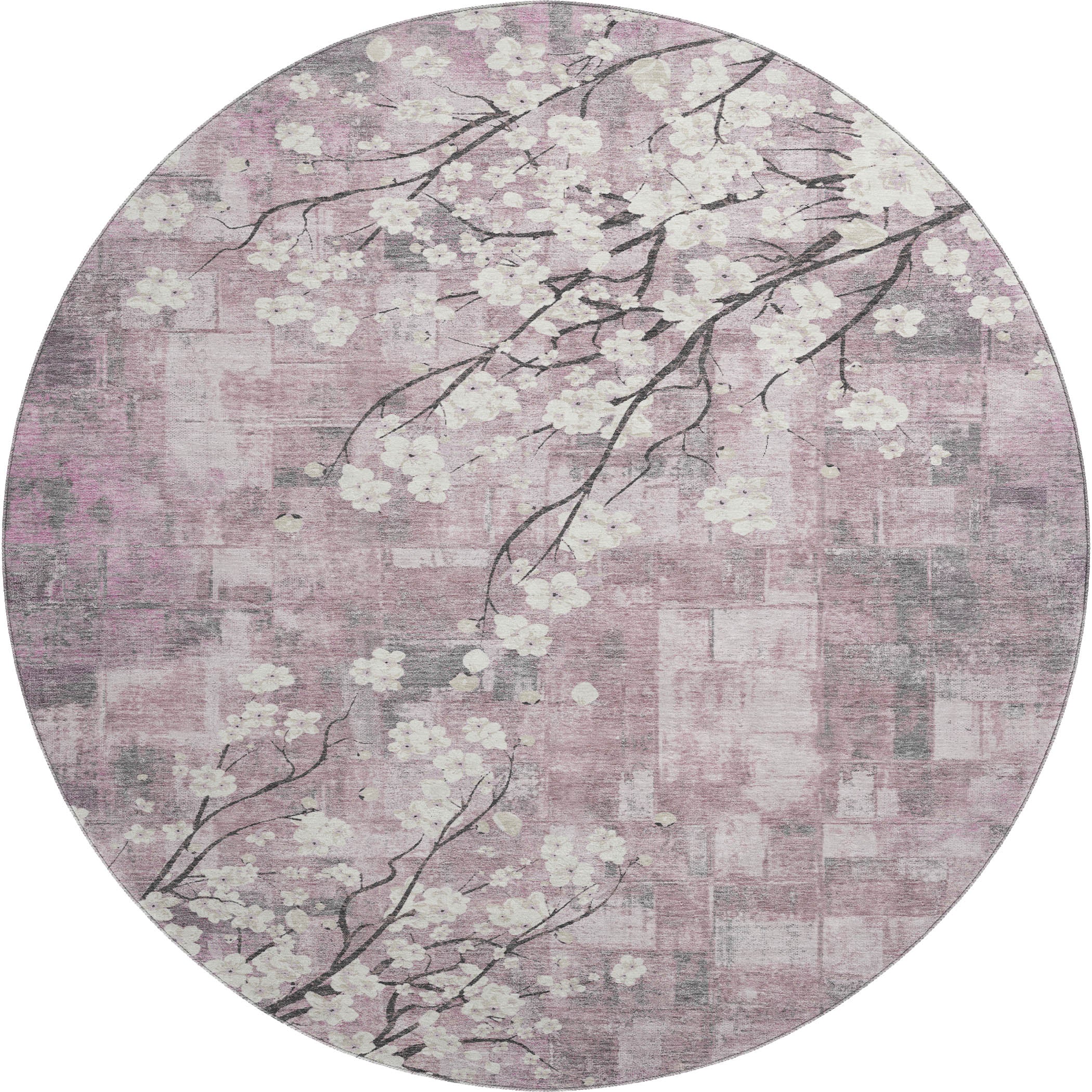 Bogota Machine Washable Transitional Blush Pink Rug 8' x 8' #shape_Round