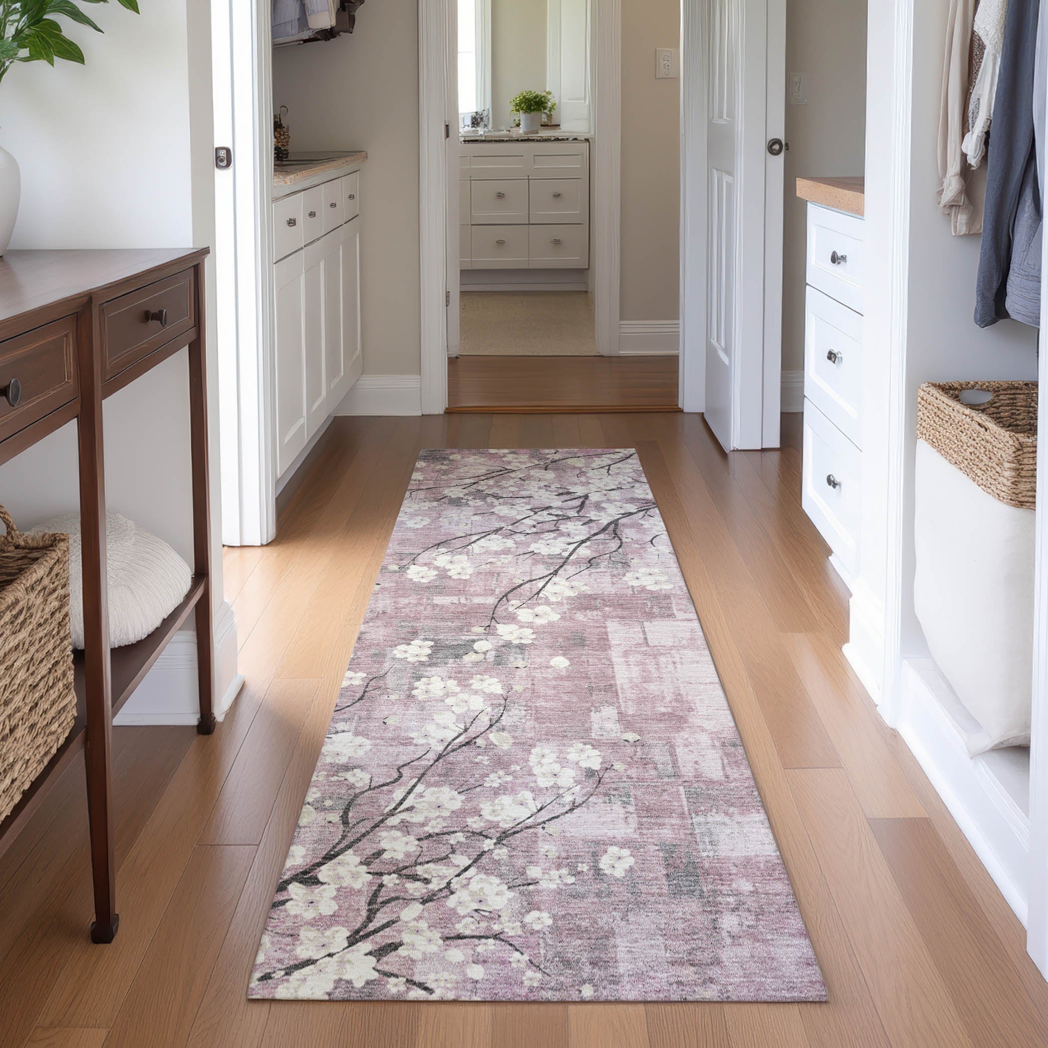 Bogota Machine Washable Transitional Blush Pink Rug 2'3" x 7'6" #shape_Runner