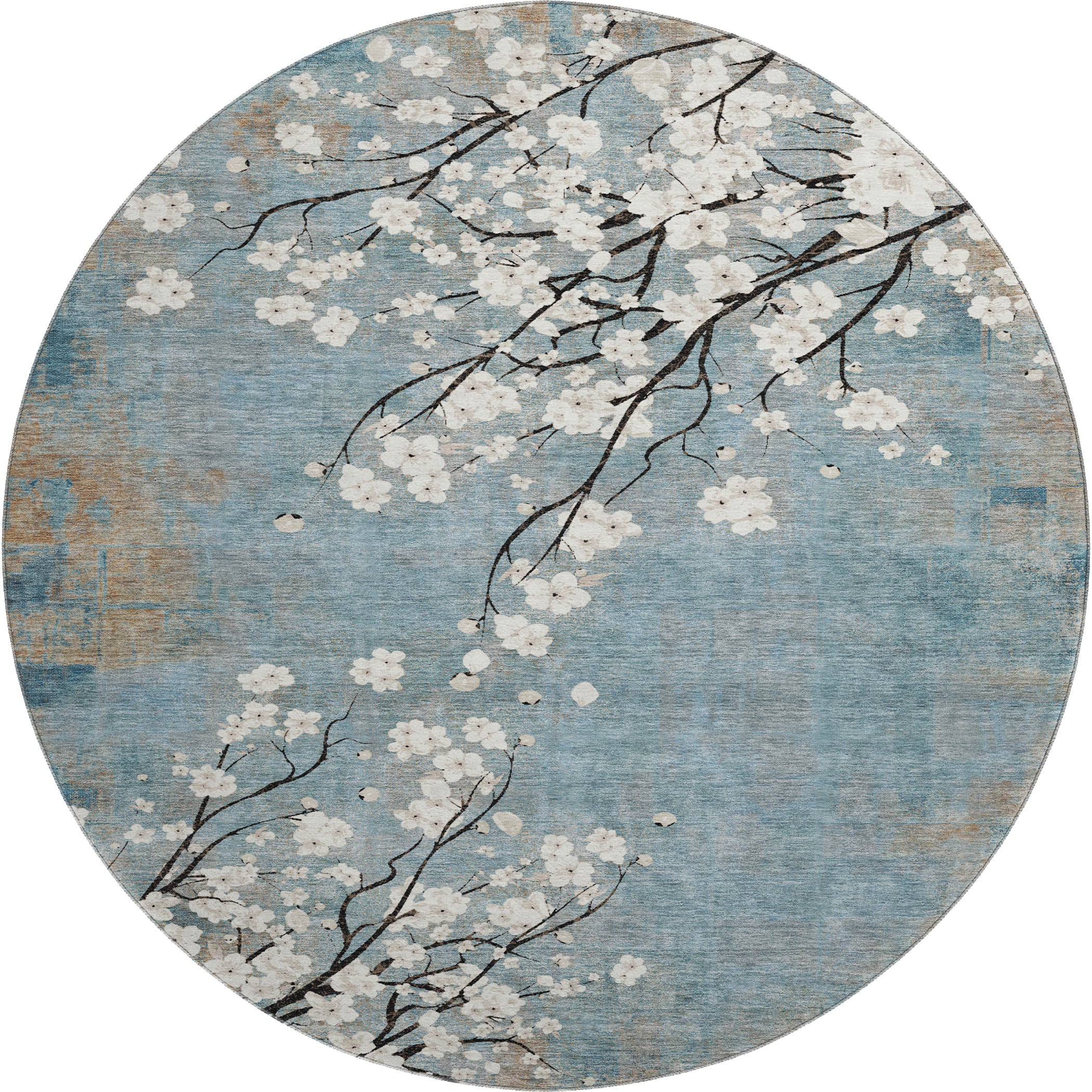 Bogota Machine Washable Transitional Denim Blue Rug 8' x 8' #shape_Round