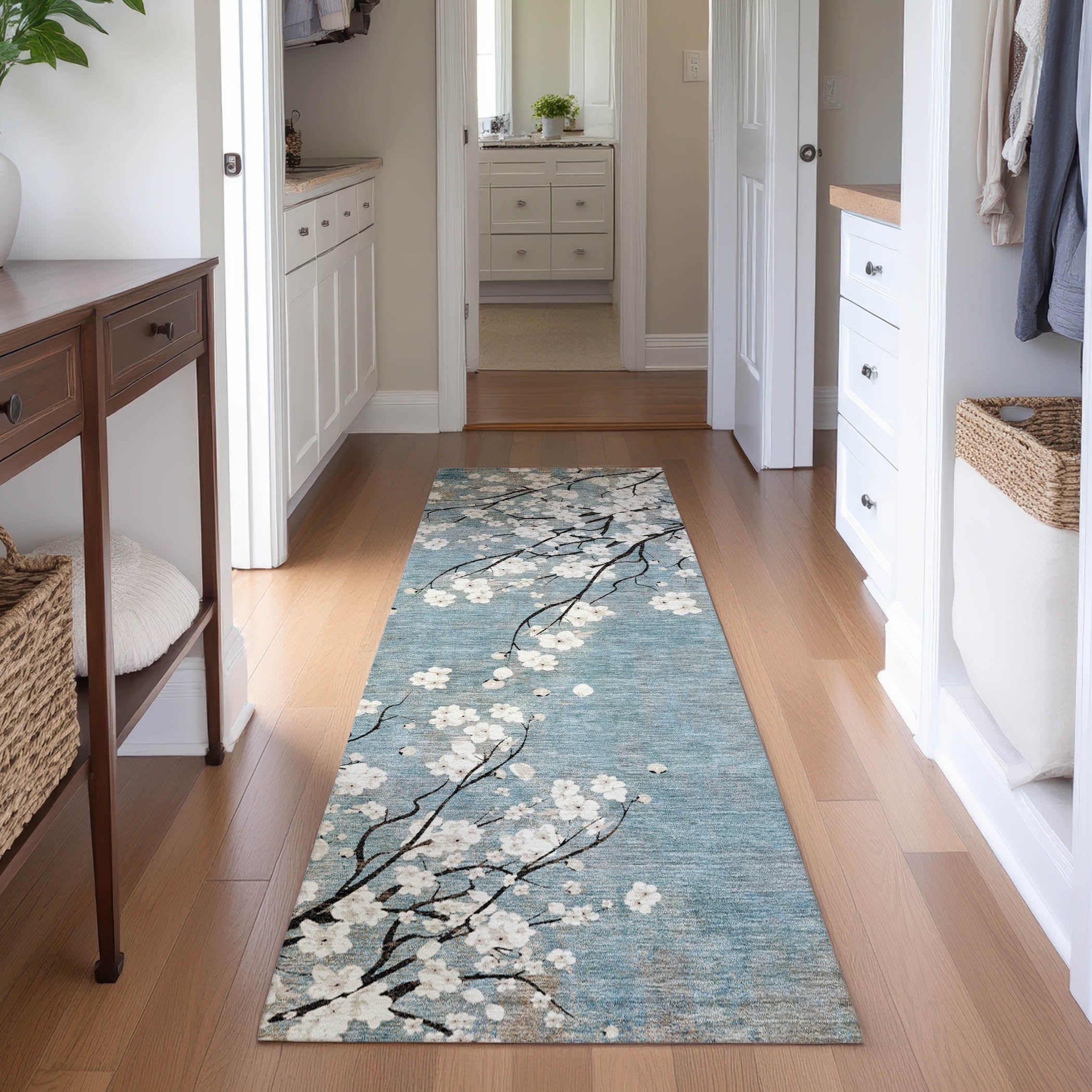 Bogota Machine Washable Transitional Denim Blue Rug 2'3" x 7'6" #shape_Runner