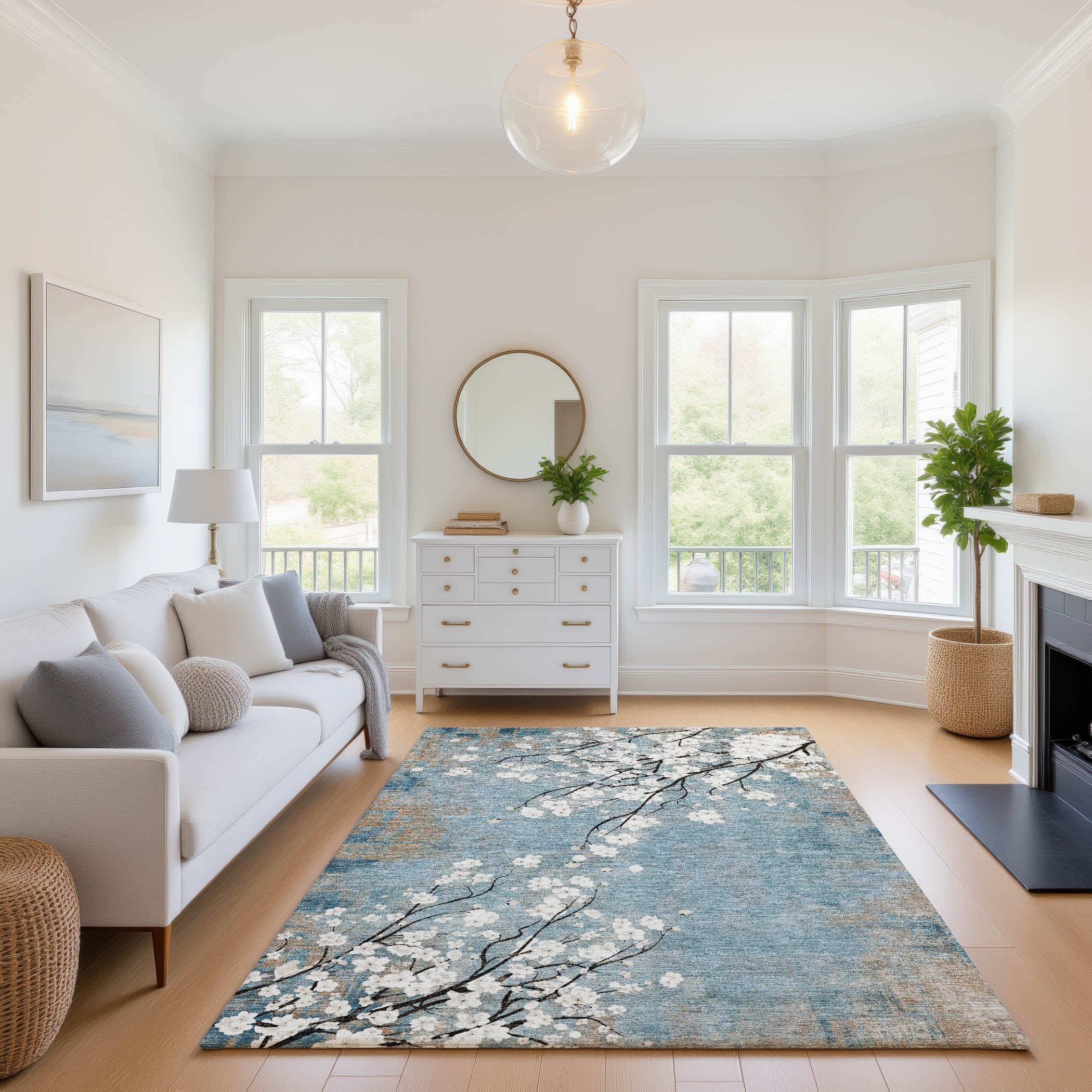 Bogota Machine Washable Transitional Denim Blue Rug 2'6" x 3'10" #shape_Rectangle