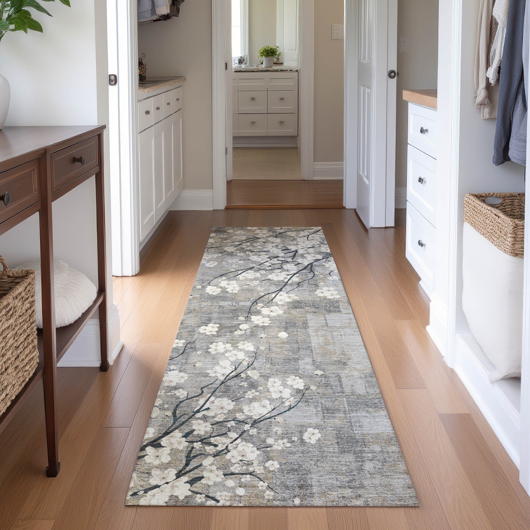 Bogota Machine Washable Transitional Gray Rug 2'3" x 7'6" #shape_Runner