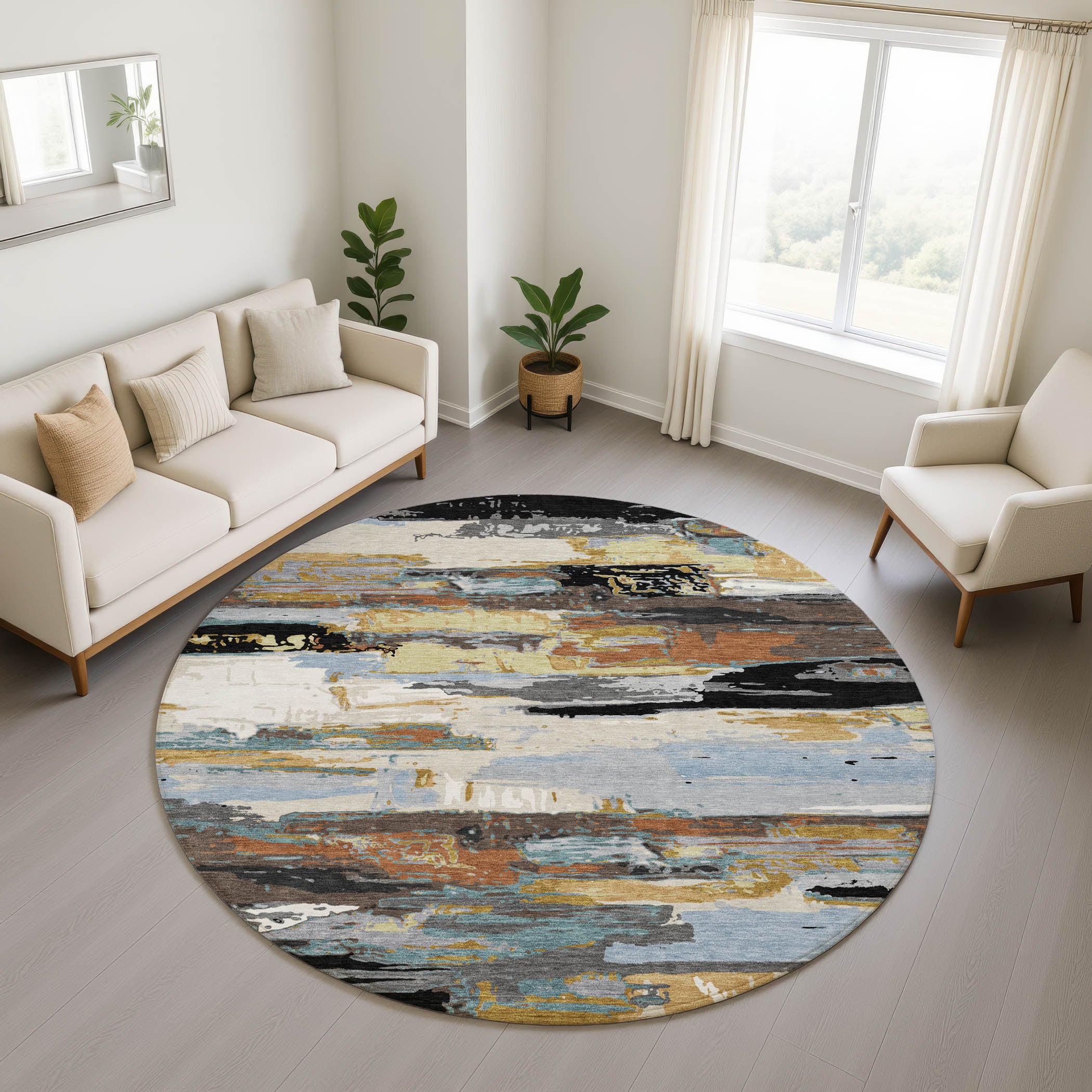 Cusco Machine Washable Transitional Black Rug 8' x 8' #shape_Round