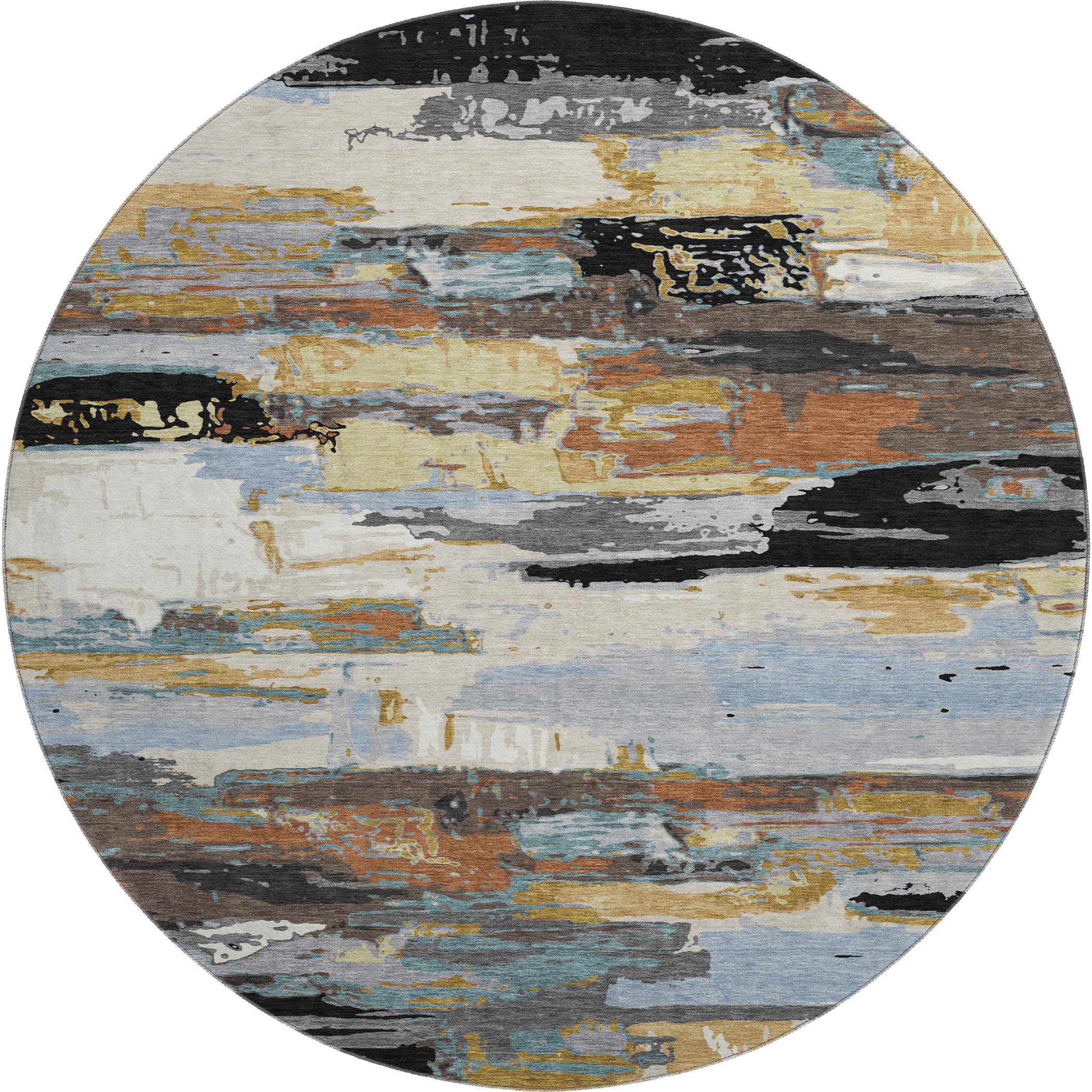 Cusco Machine Washable Transitional Black Rug 8' x 8' #shape_Round