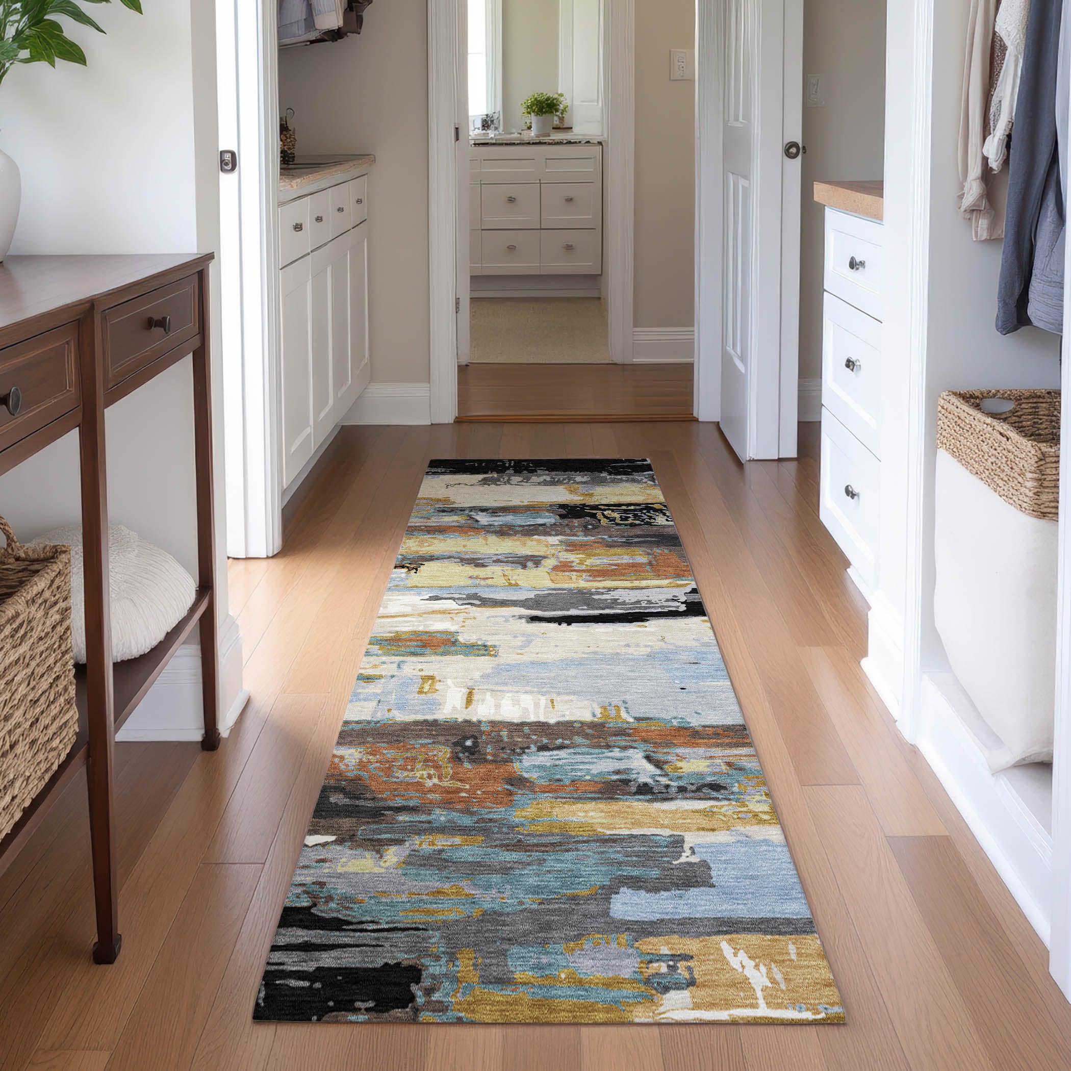 Cusco Machine Washable Transitional Black Rug 2'3" x 7'6" #shape_Runner